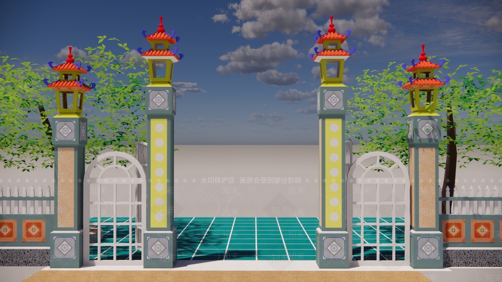现代新中式门头SU模型下载【ID:1192880727】
