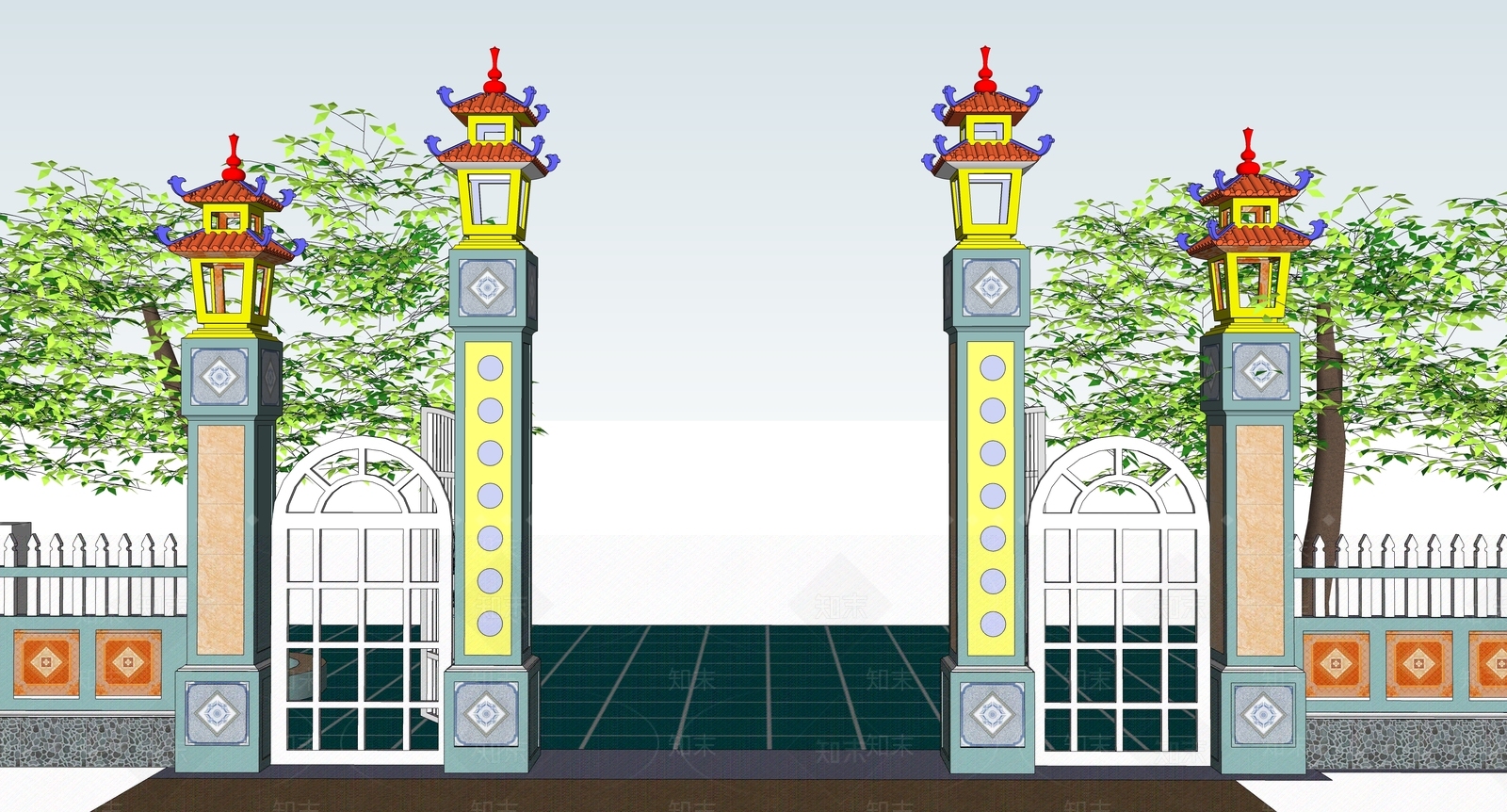 现代新中式门头SU模型下载【ID:1192880727】