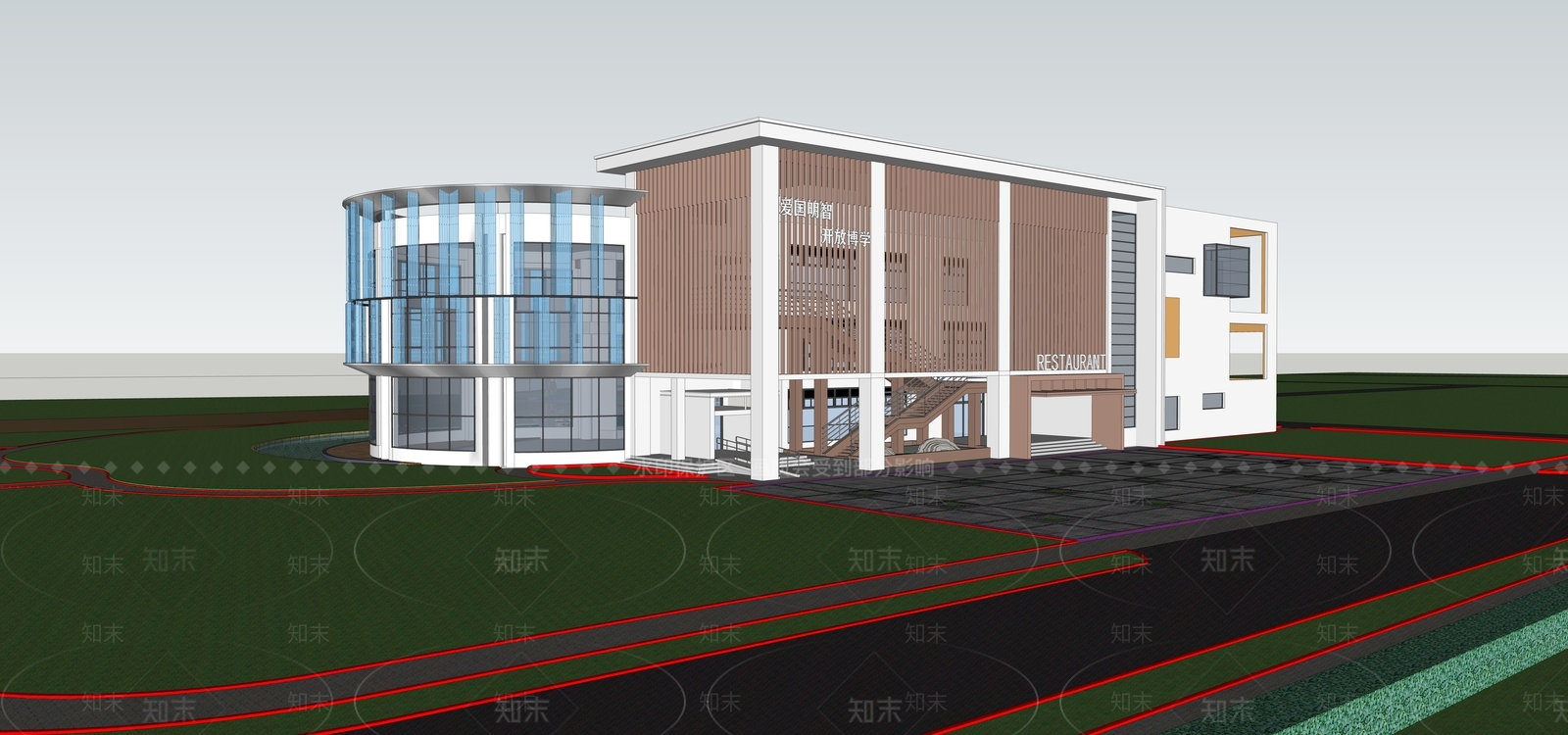 现代简约学校建筑SU模型下载【ID:1192879909】