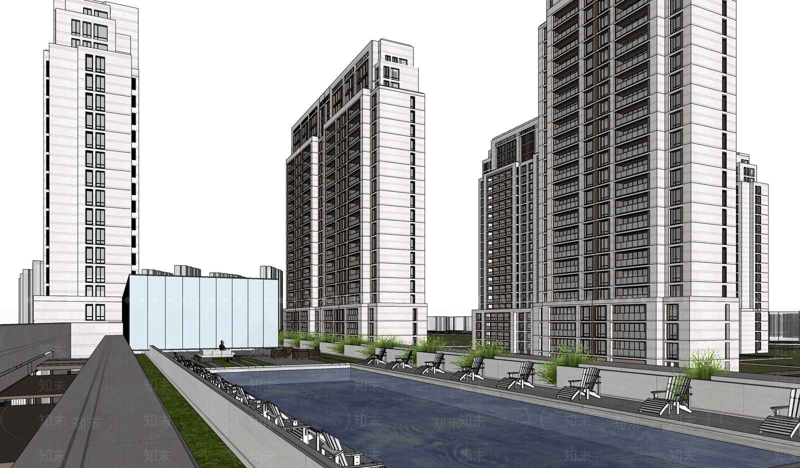 现代高层住宅SU模型下载【ID:1192883786】