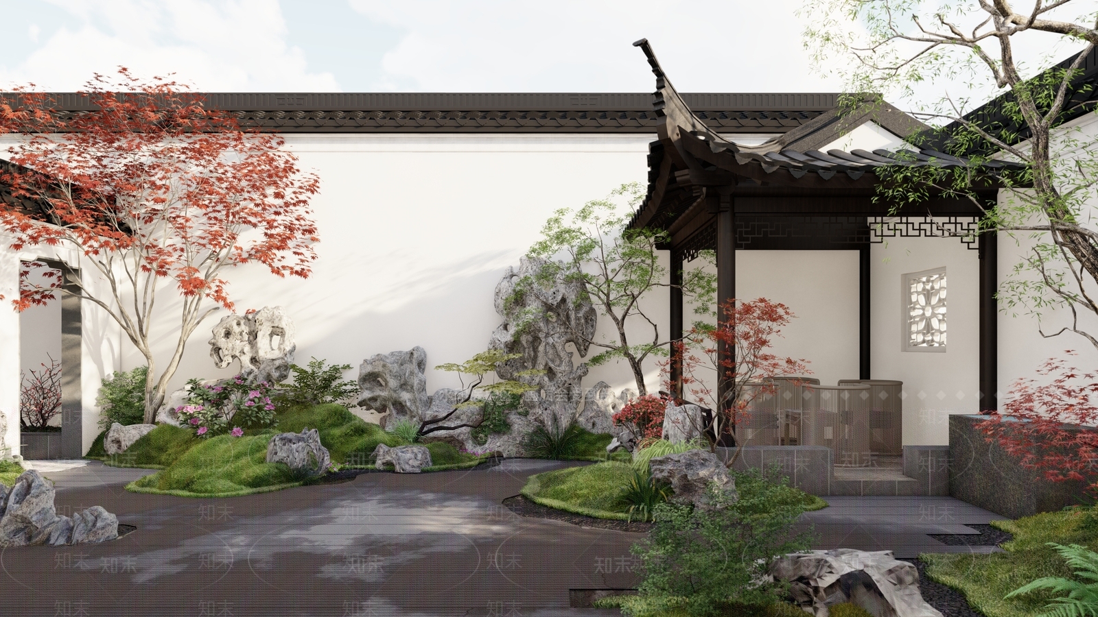中式新中式别墅庭院SU模型下载【ID:1192886522】