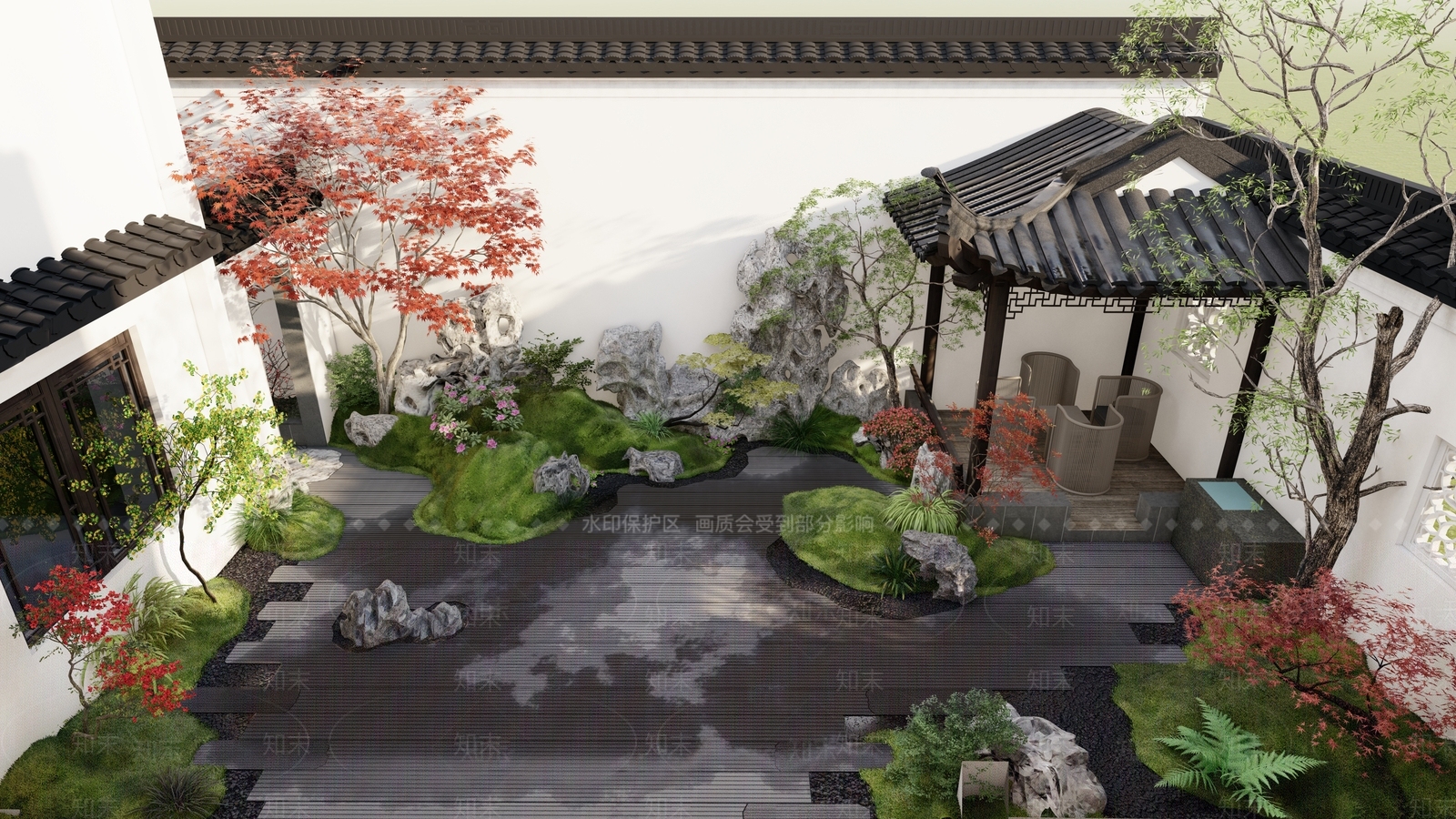 中式新中式别墅庭院SU模型下载【ID:1192886522】