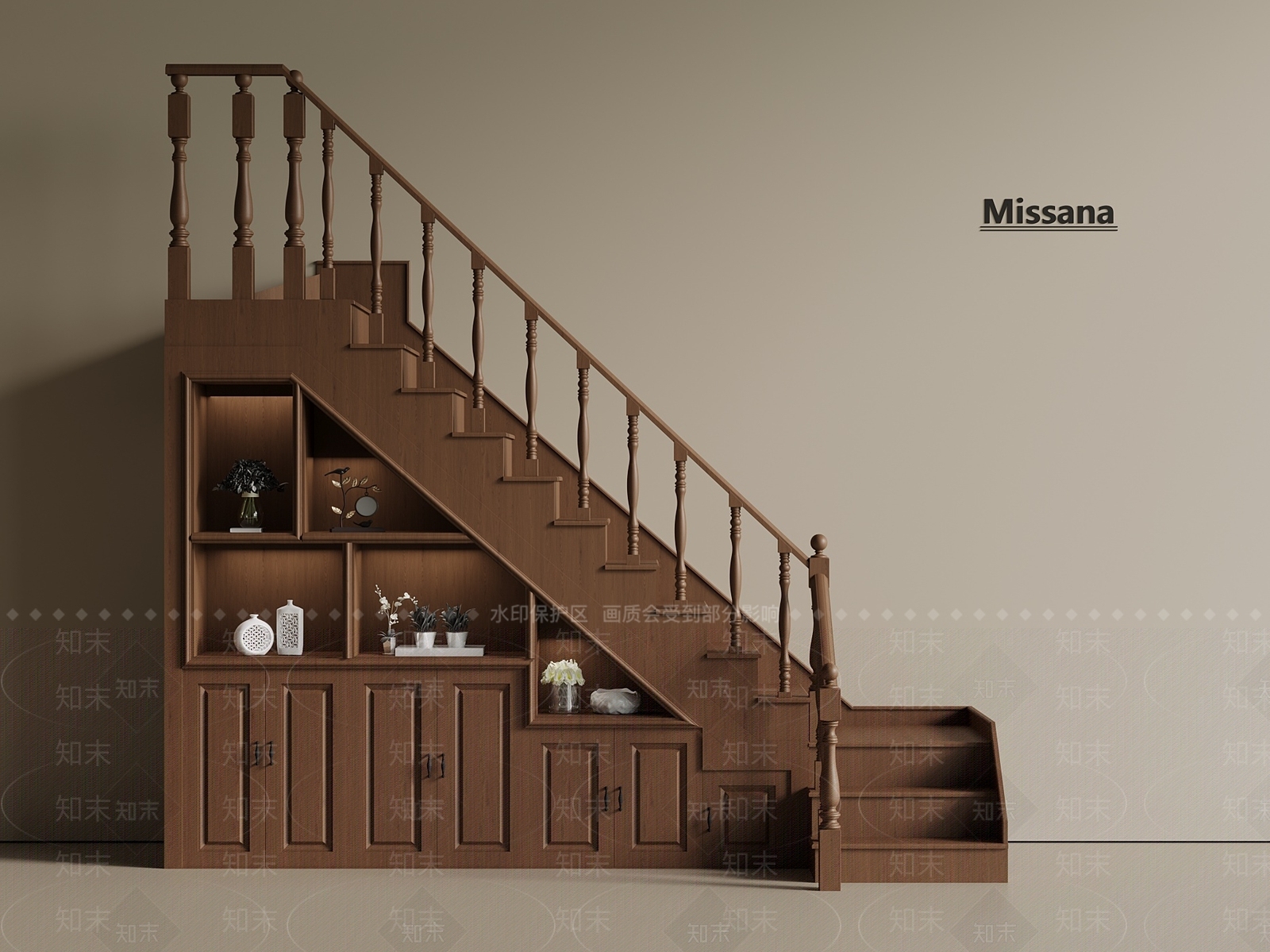 新中式美式楼梯柜3D模型下载【ID:1192890039】