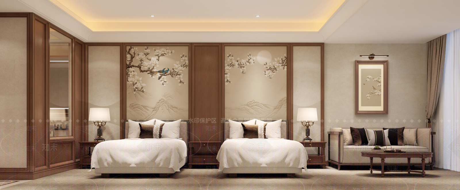 新中式禅意酒店客房SU模型下载【ID:1193162260】