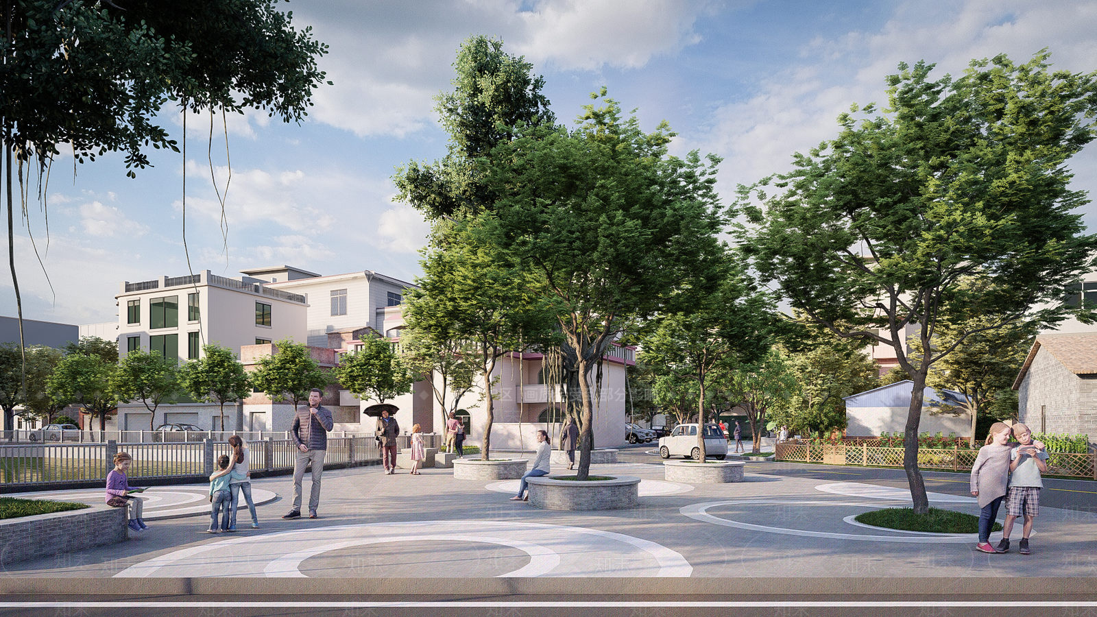 现代新中式乡村公园SU模型下载【ID:1194597689】