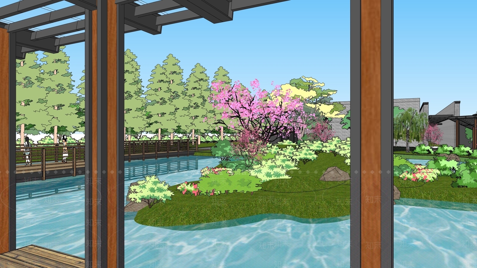 中式新中式景观公园SU模型下载【ID:1192901560】
