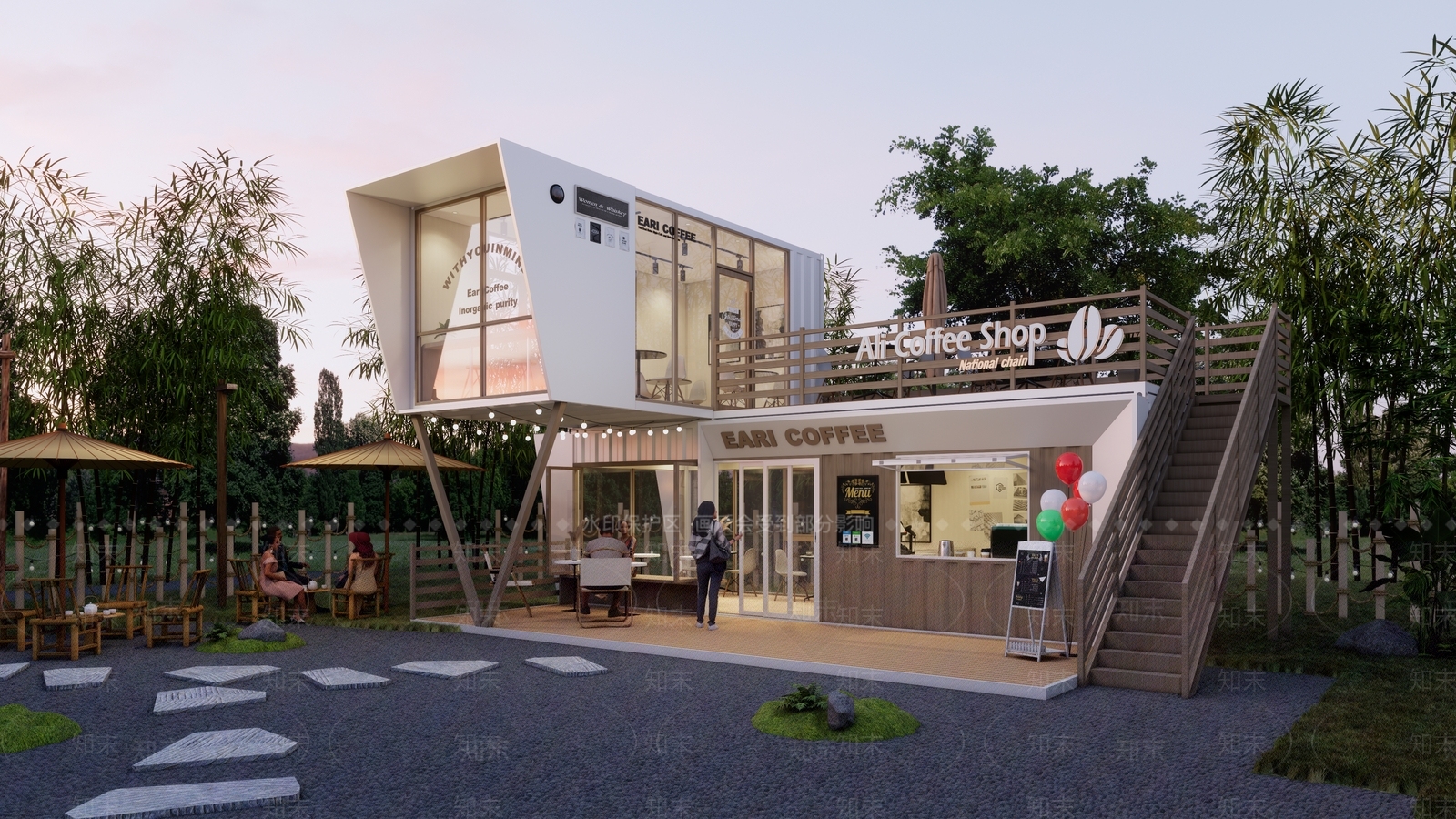 现代餐饮建筑SU模型下载【ID:1192907716】