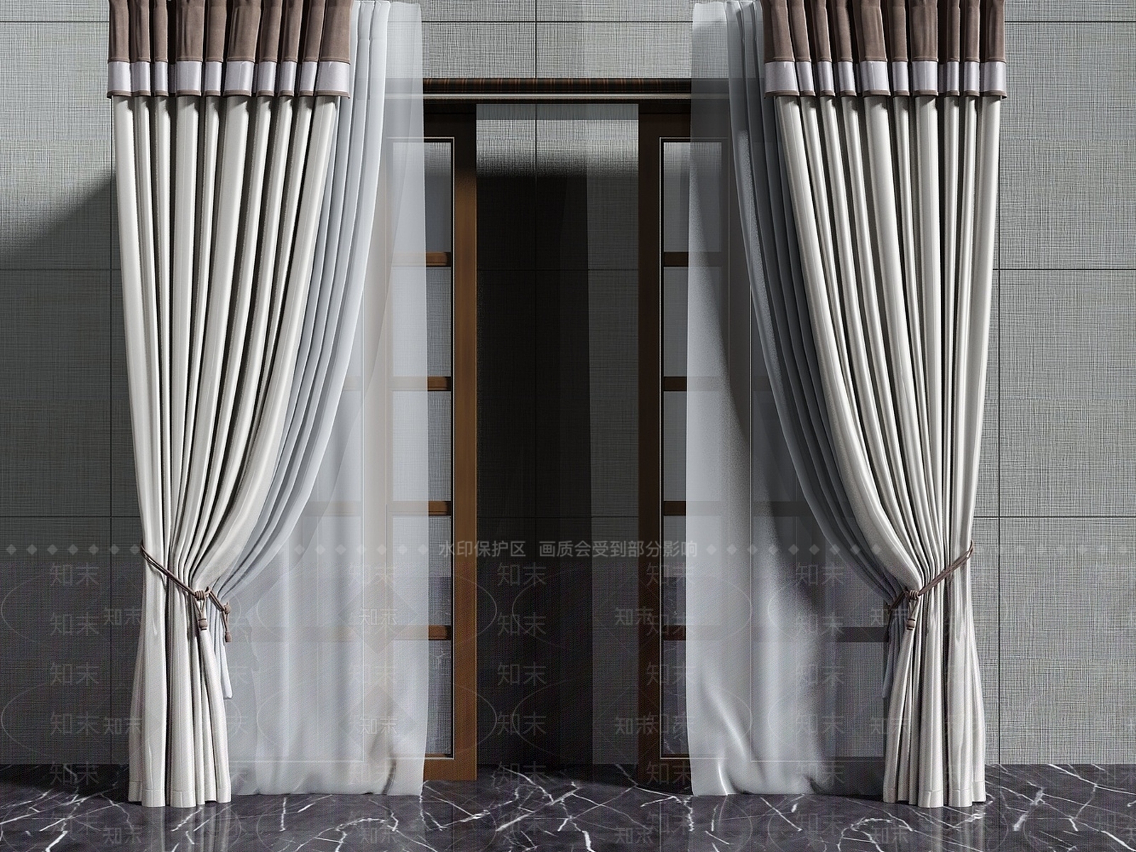 现代窗帘落地帘3D模型下载【ID:1192909393】