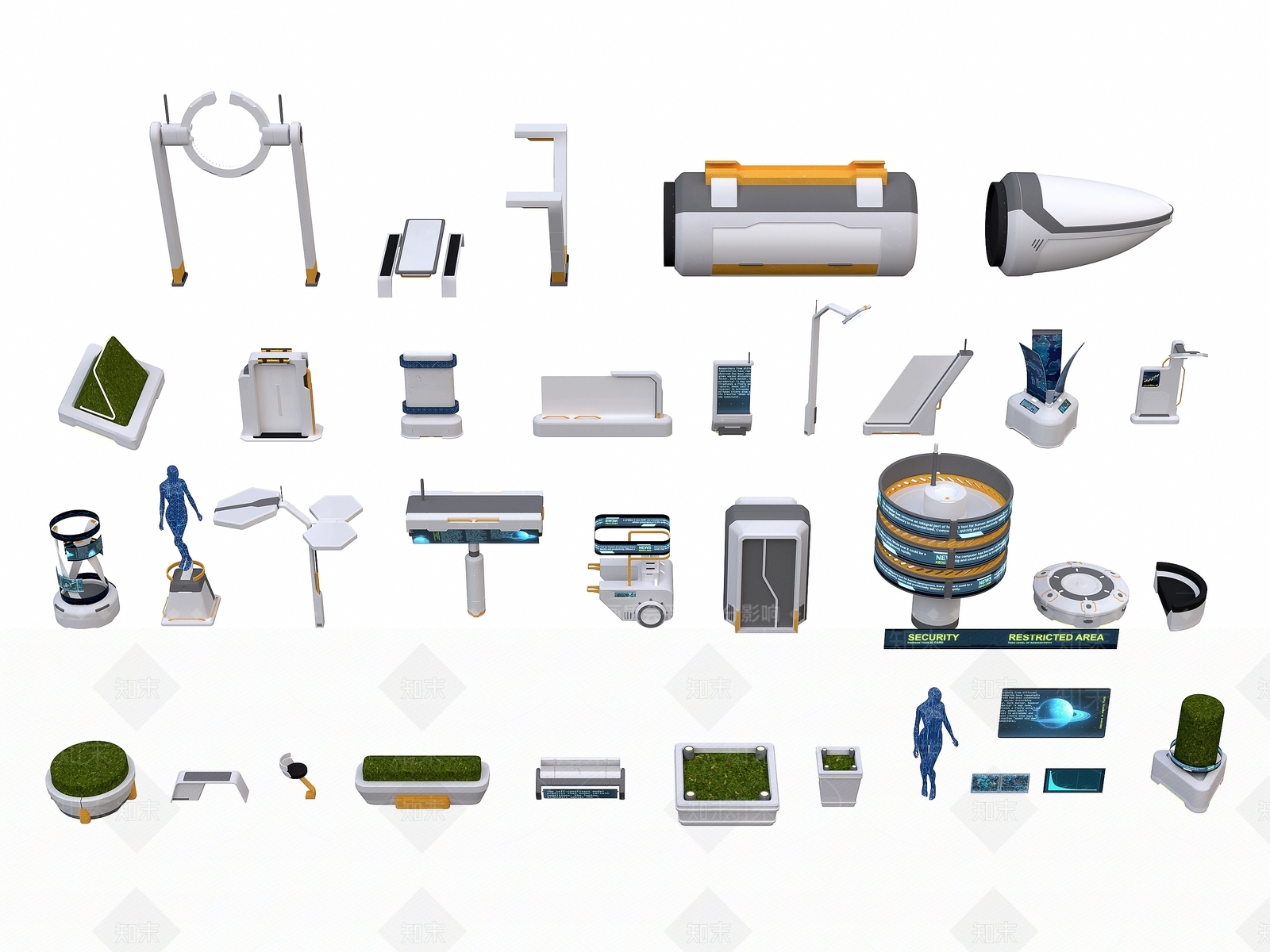 现代未来科幻城市街区设施3D模型下载【ID:1192910792】