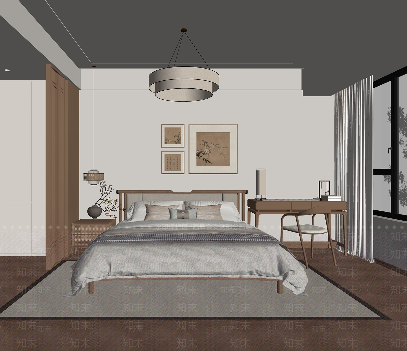 设计感花鸟挂画（大）挂画SU模型下载【ID:1227304579】