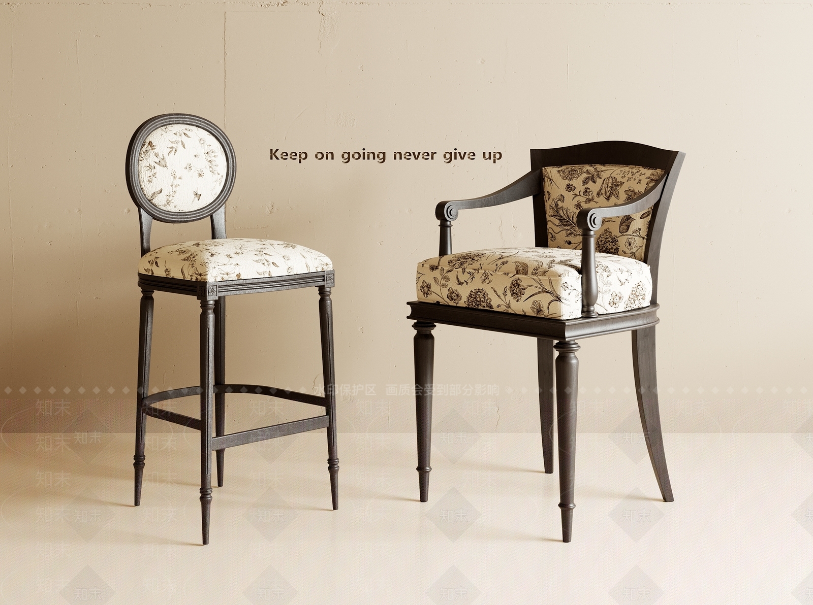 法式复古吧椅3D模型下载【ID:1192911594】