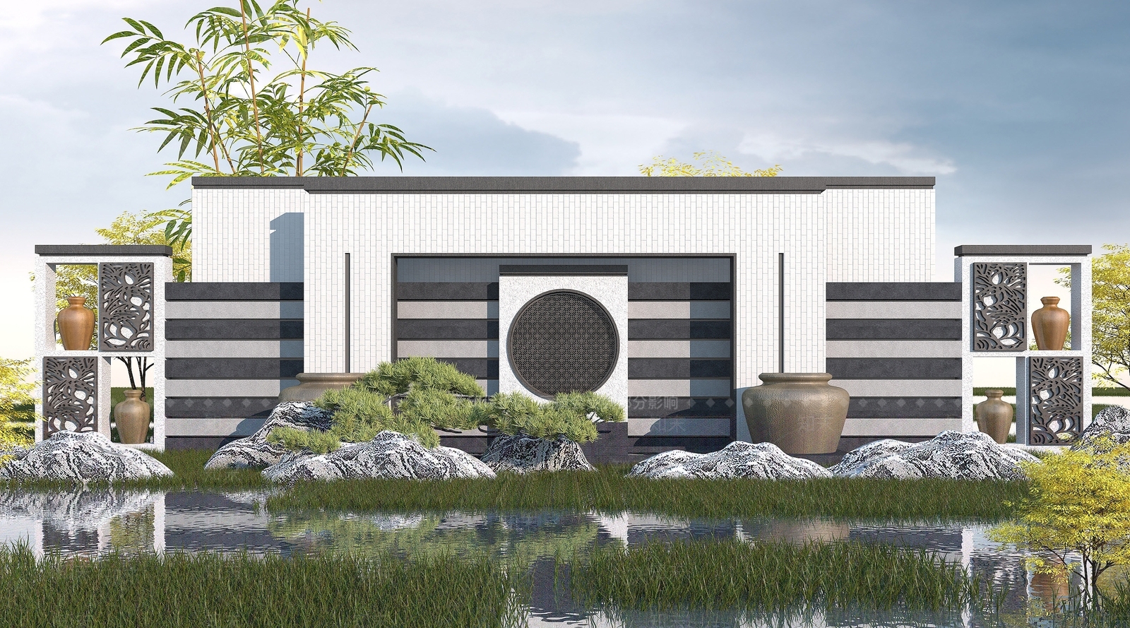 新中式园林景观墙3D模型下载【ID:1192911914】