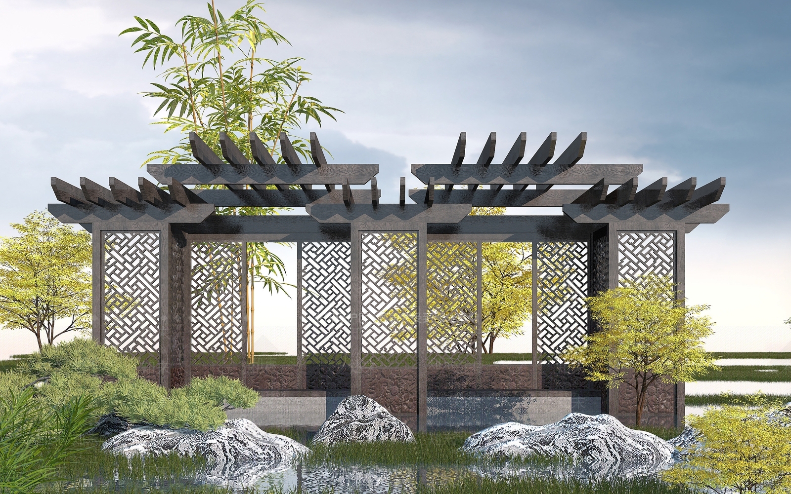现代中式花架3D模型下载【ID:1192911929】