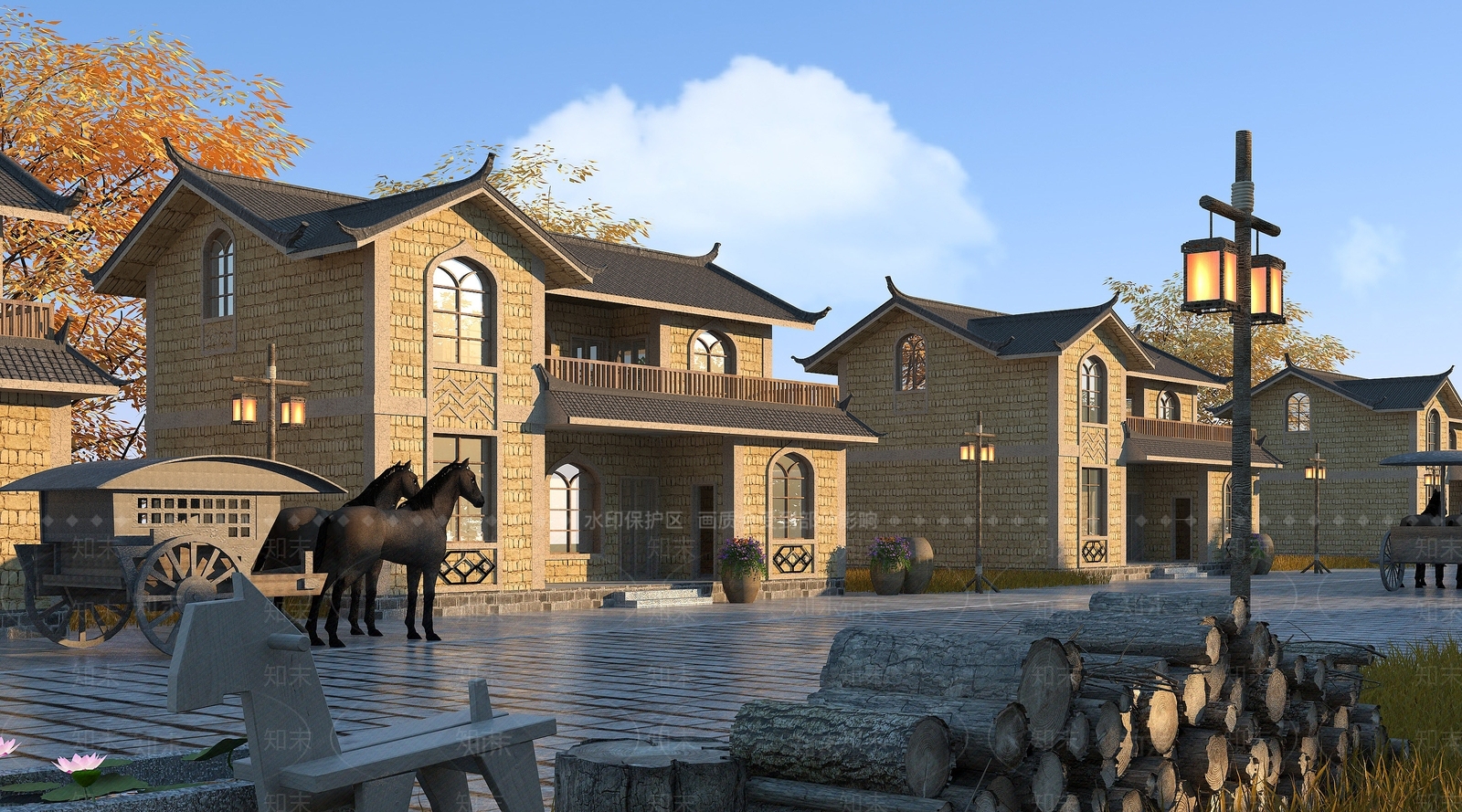 中式别墅乡村民居3D模型下载【ID:1192912038】