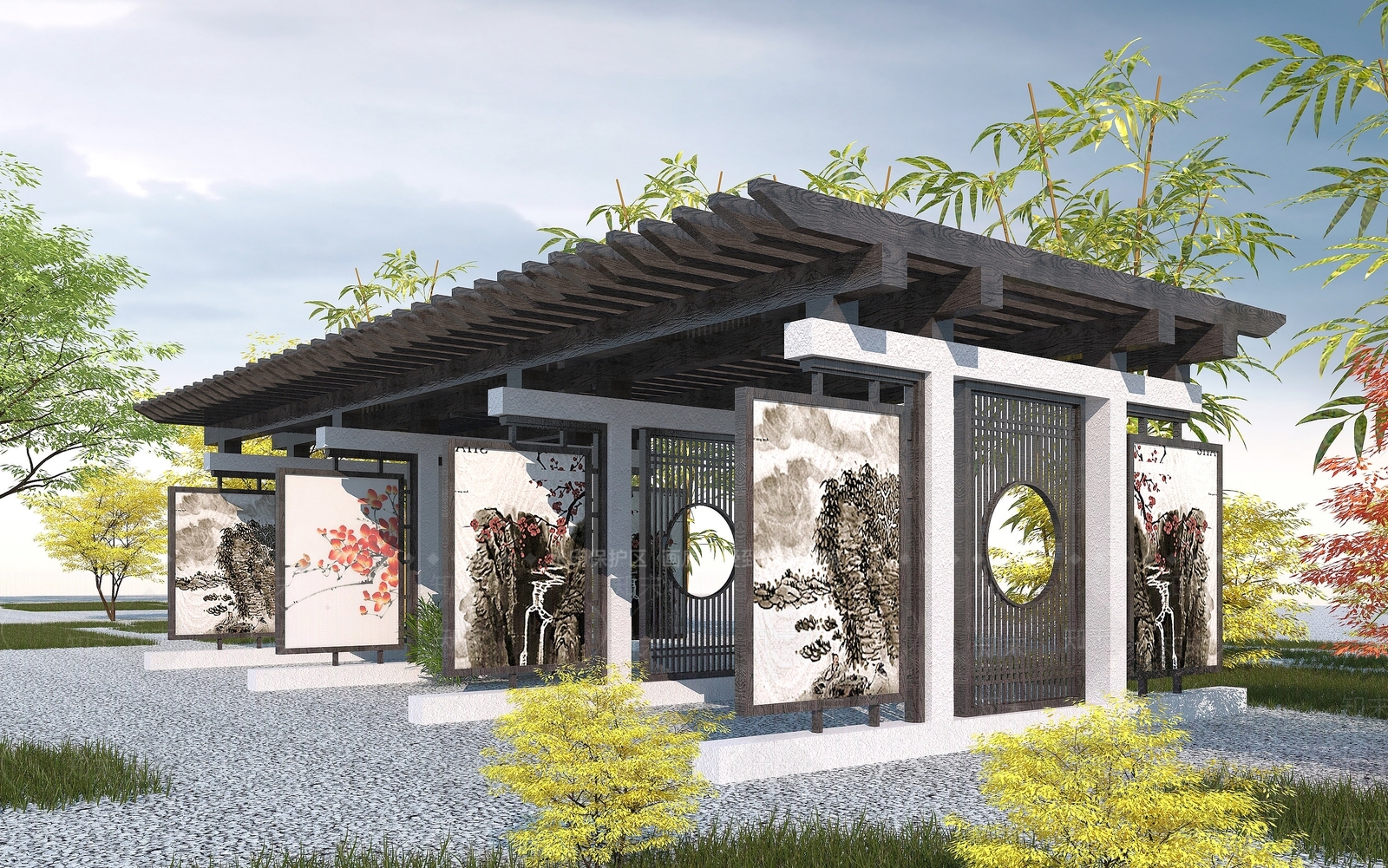 新中式廊架花架3D模型下载【ID:1192912109】