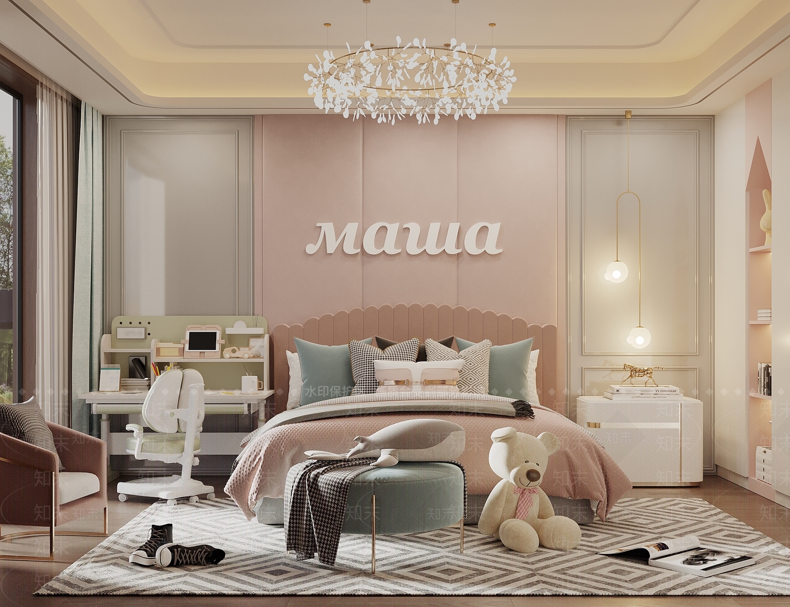 现代奶油通用儿童房3D模型下载【ID:1192914694】