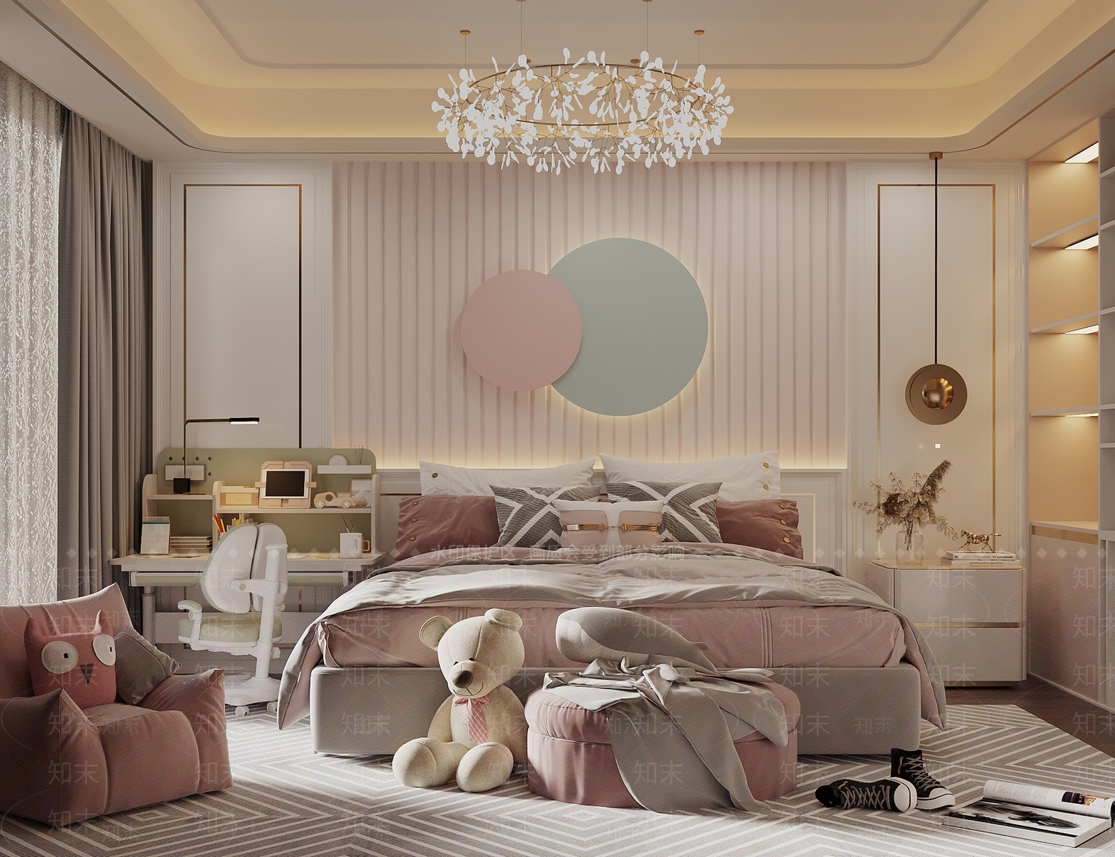 现代奶油通用儿童房3D模型下载【ID:1192914737】