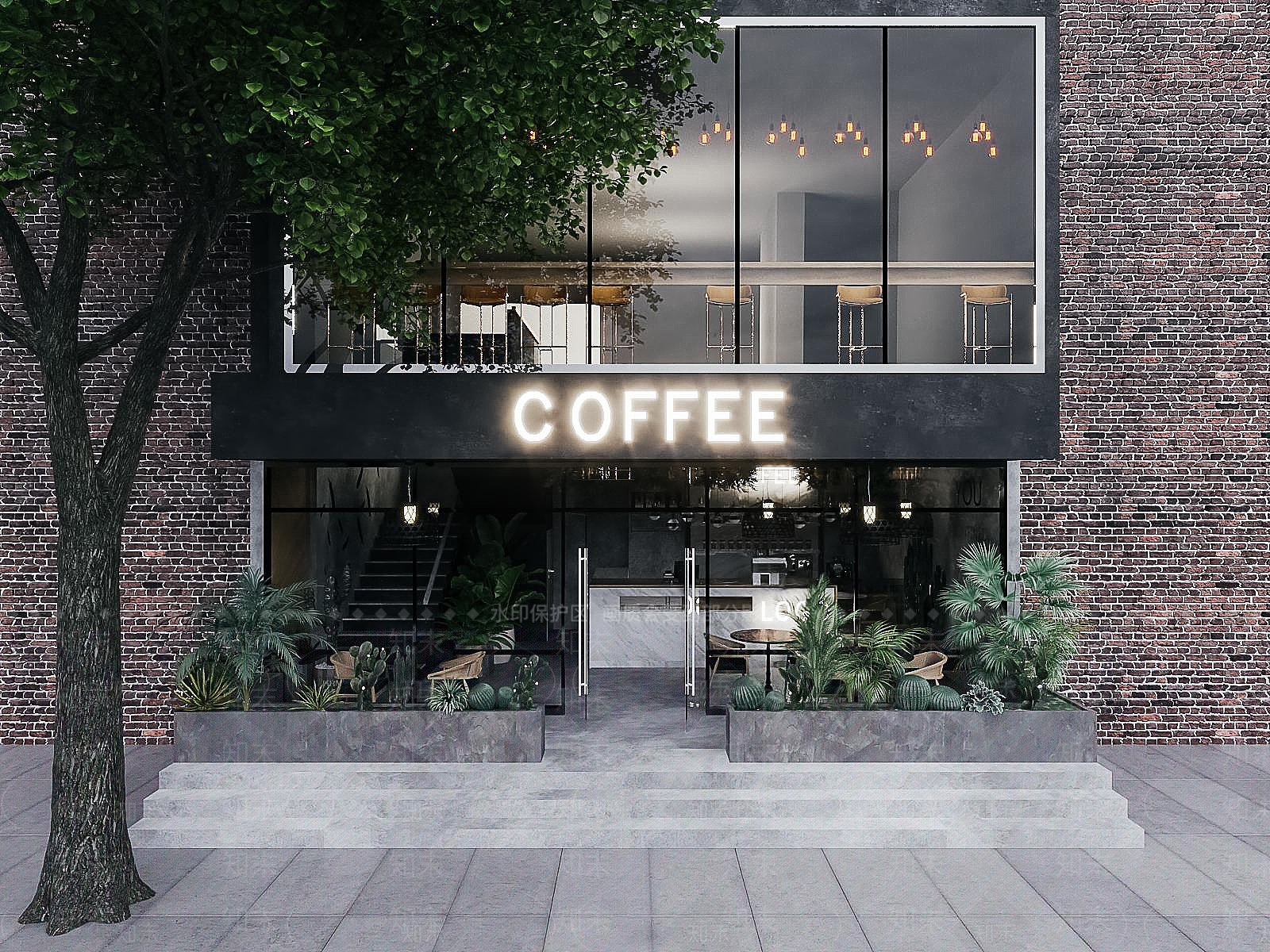 现代咖啡厅门头3D模型下载【ID:1192915534】