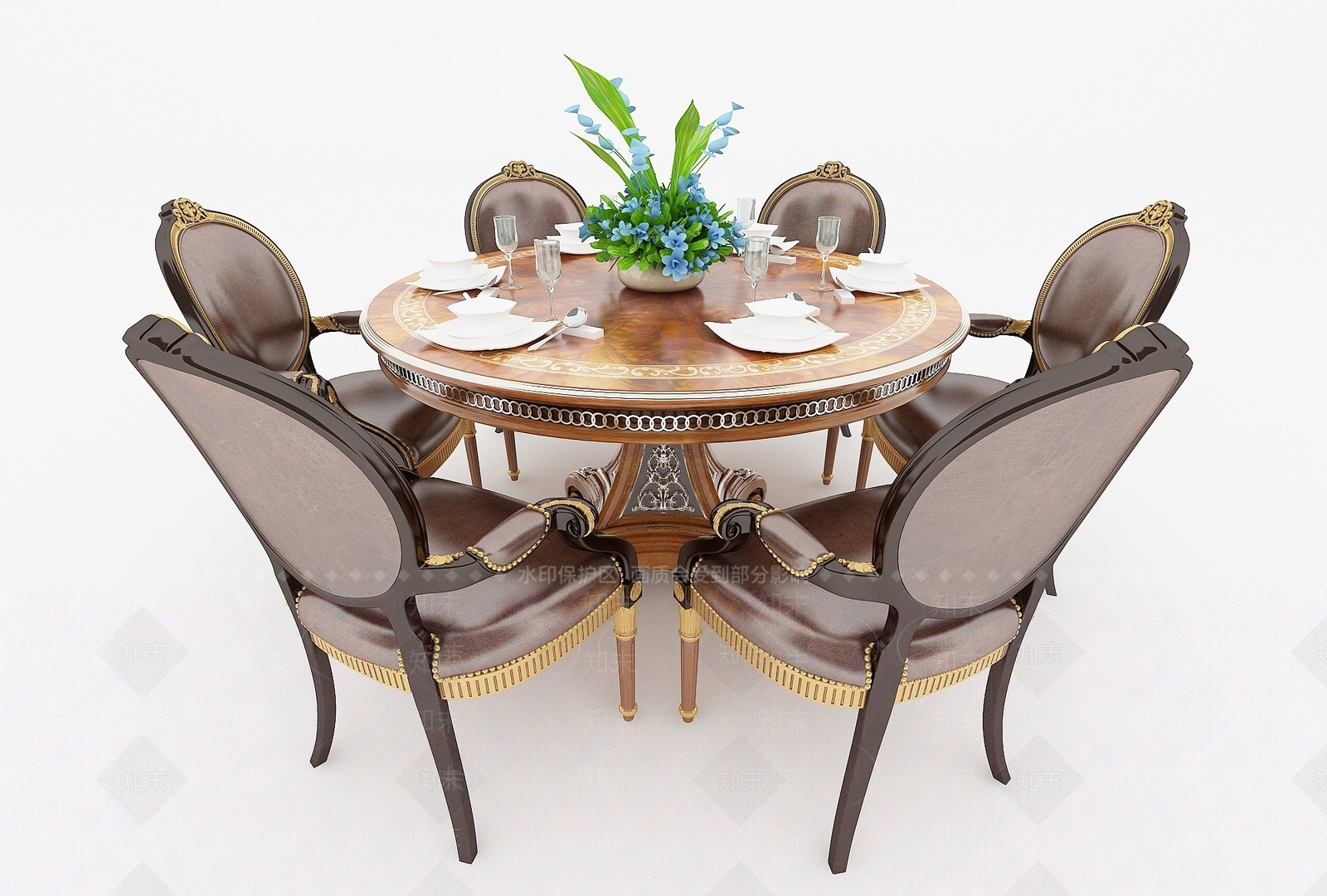 欧式古典欧式圆形餐桌椅3D模型下载【ID:1192915895】