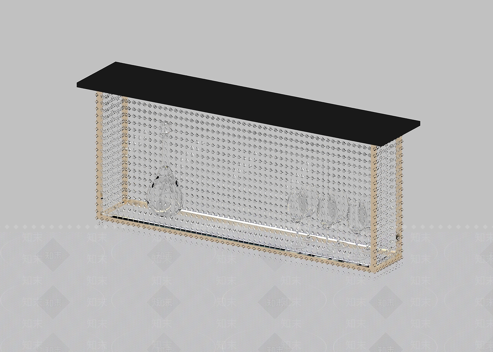 现代长方形水晶吊灯3D模型下载【ID:1192916246】