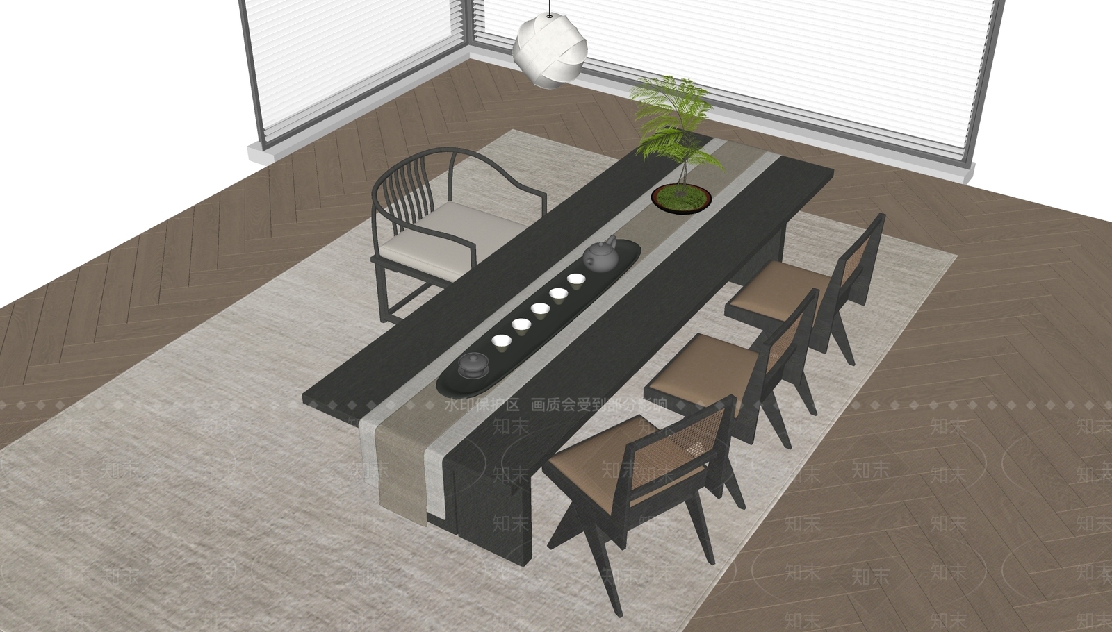 新中式茶桌椅SU模型下载【ID:1192919807】