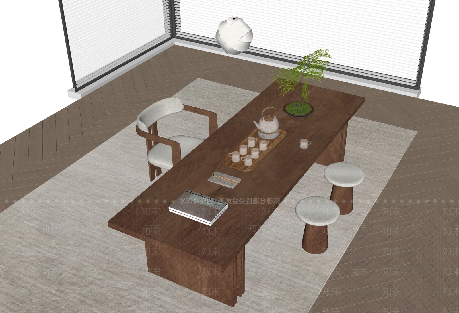 现代茶桌椅SU模型下载【ID:1192922154】