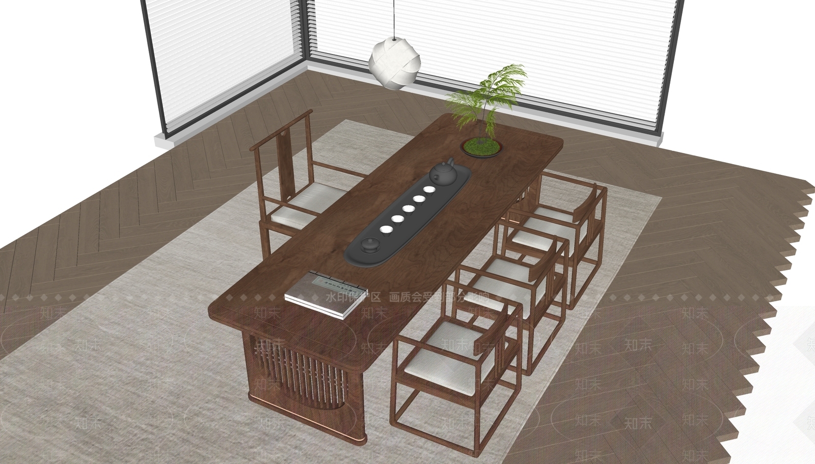 新中式茶桌椅SU模型下载【ID:1192923992】
