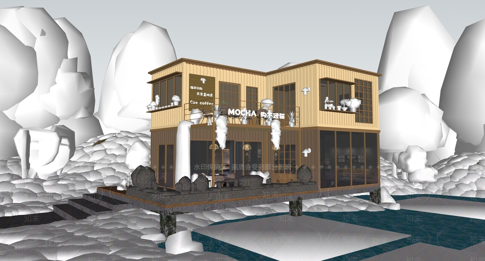 现代餐饮建筑SU模型下载【ID:1192929446】