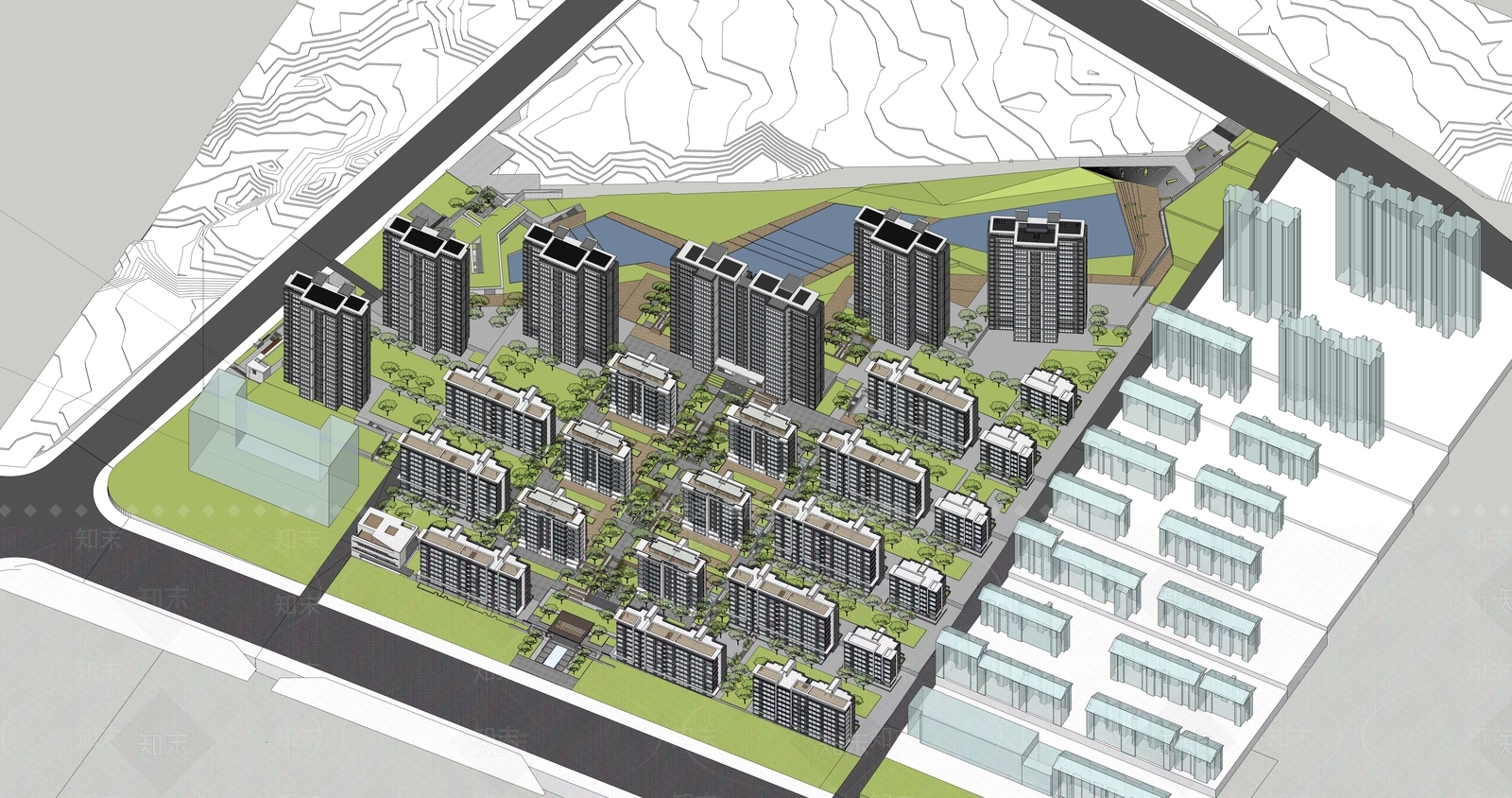 现代小区建筑SU模型下载【ID:1192928995】
