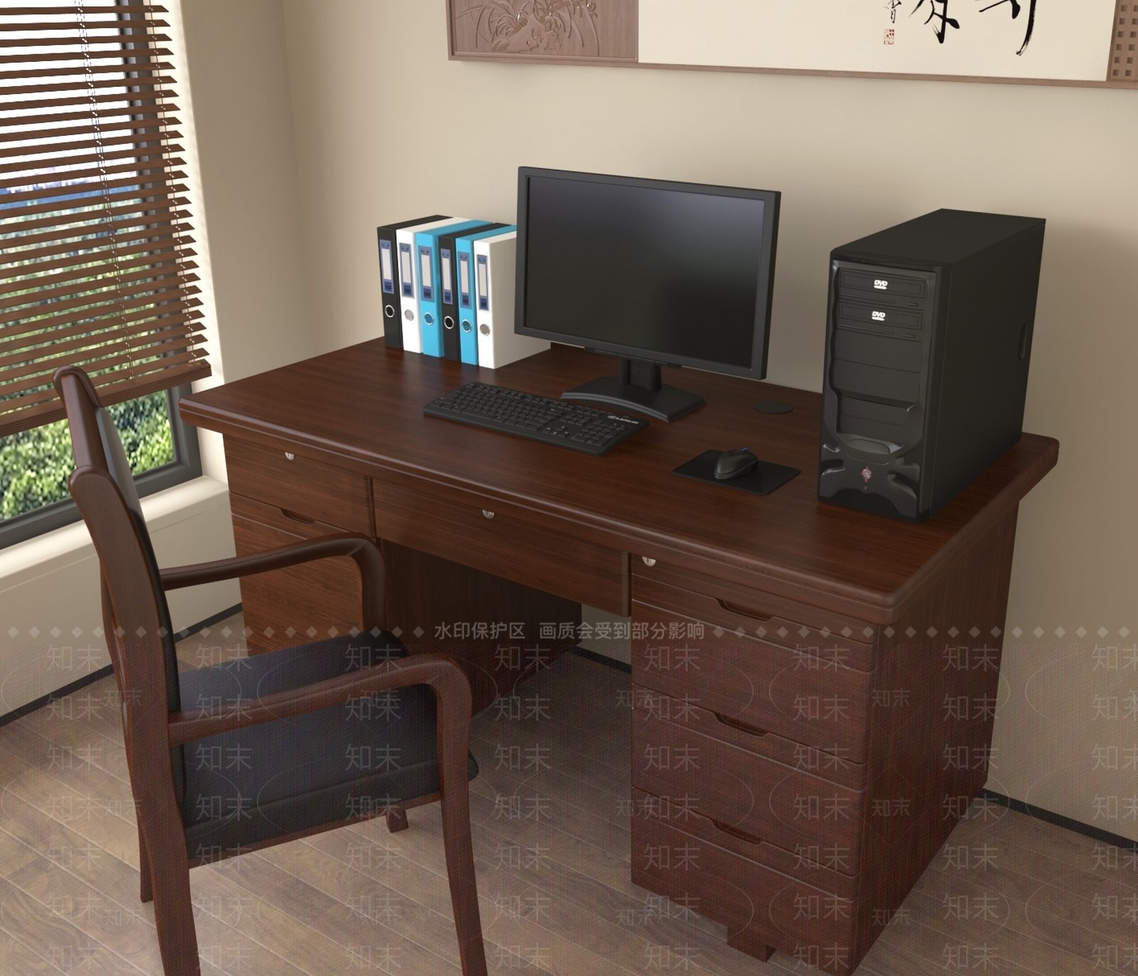 中式办公桌椅SU模型下载【ID:1192929620】