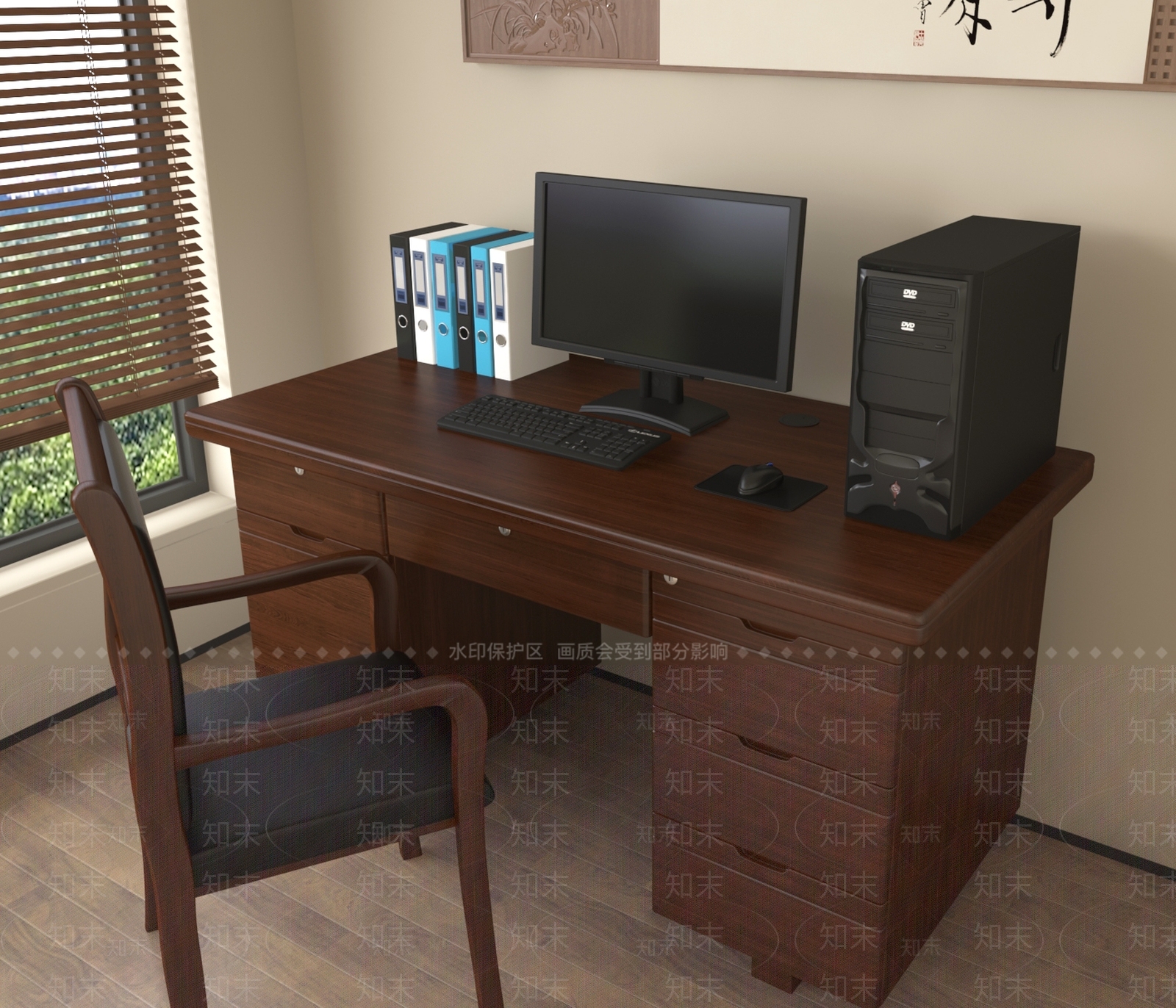 中式办公桌椅3D模型下载【ID:1192929704】