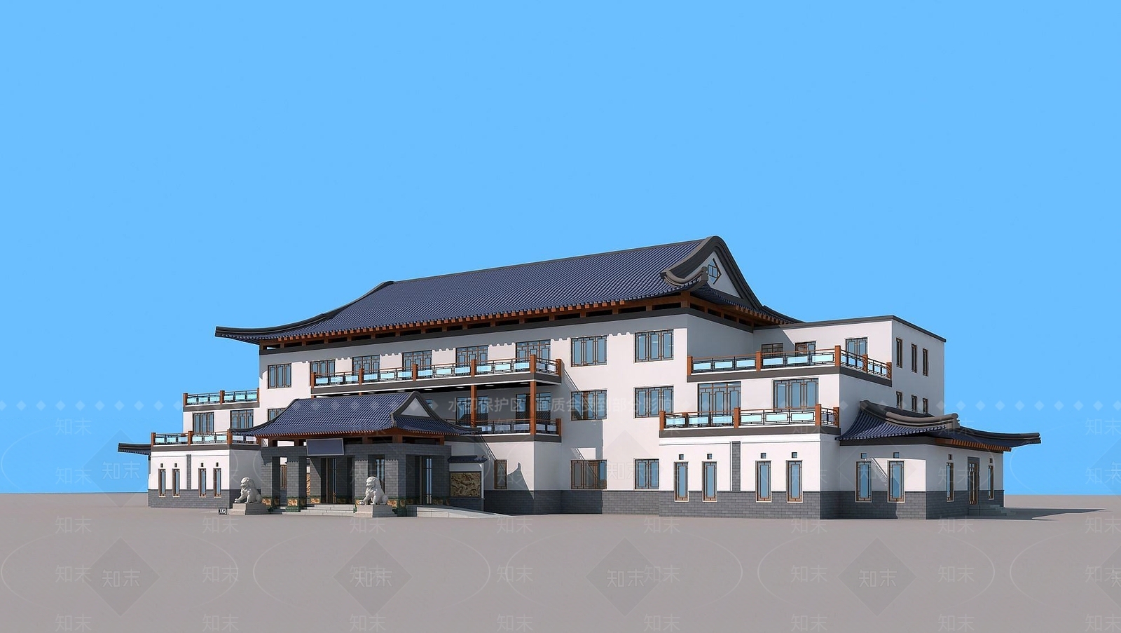 中式办公楼3D模型下载【ID:1192931303】
