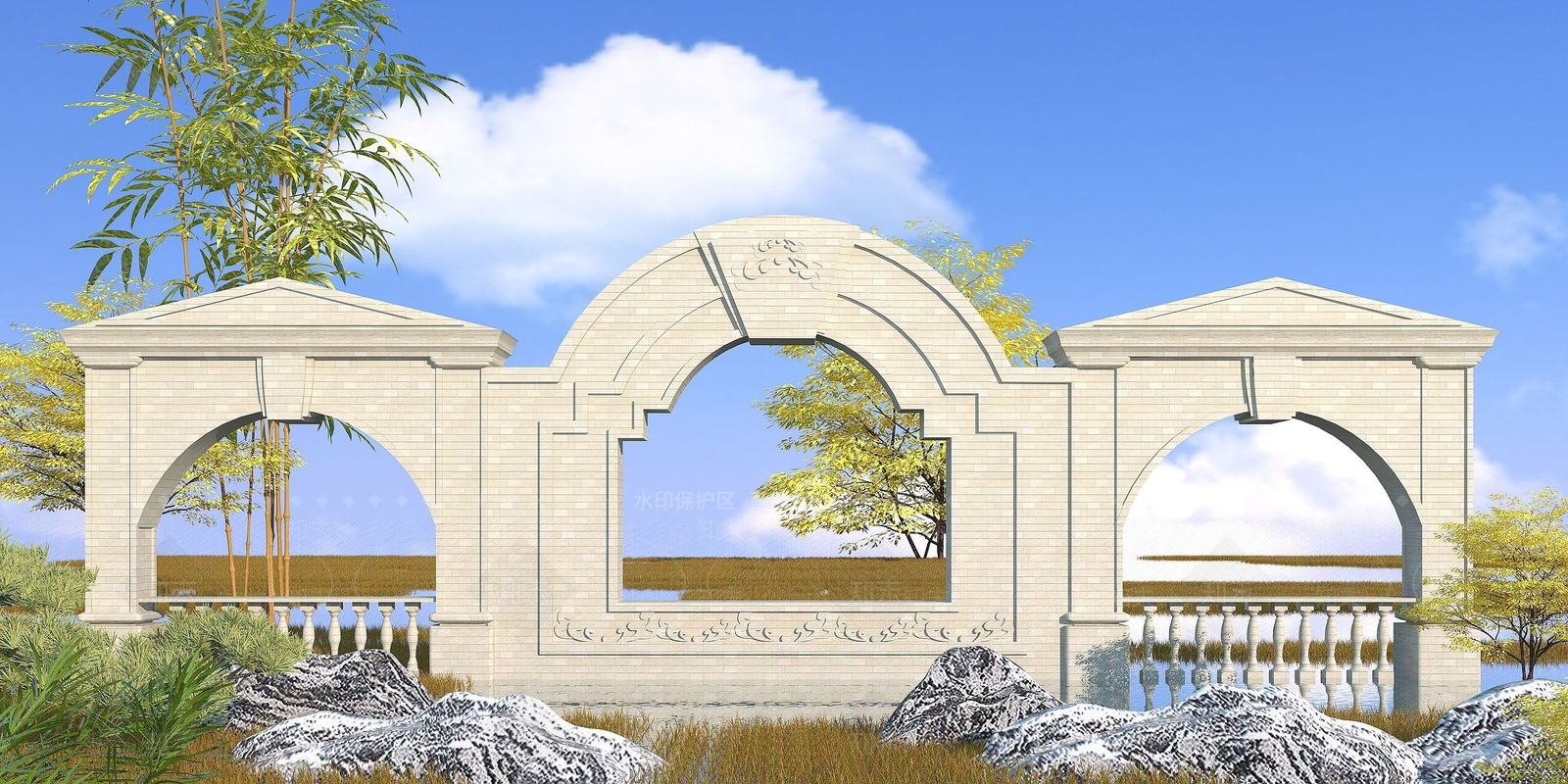 欧式古典欧式园林景墙3D模型下载【ID:1192932095】