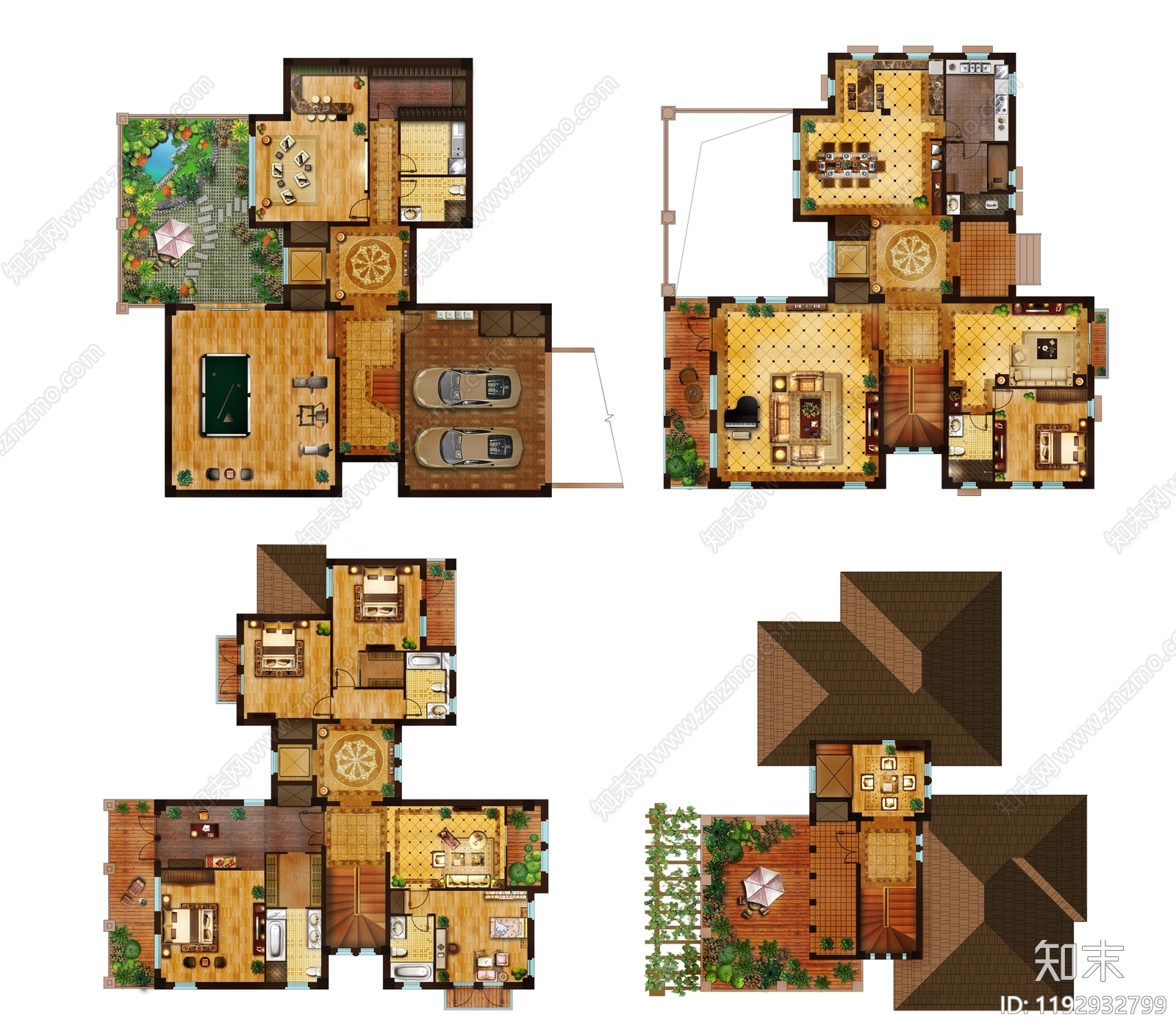 现代新中式建筑彩平图下载【ID:1192932799】