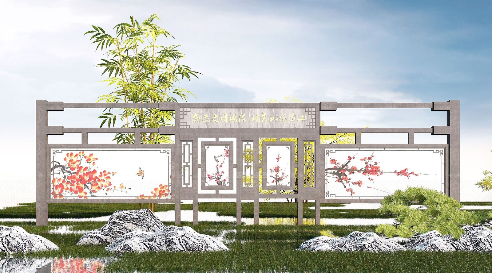 现代校园文化宣传栏3D模型下载【ID:1192932859】
