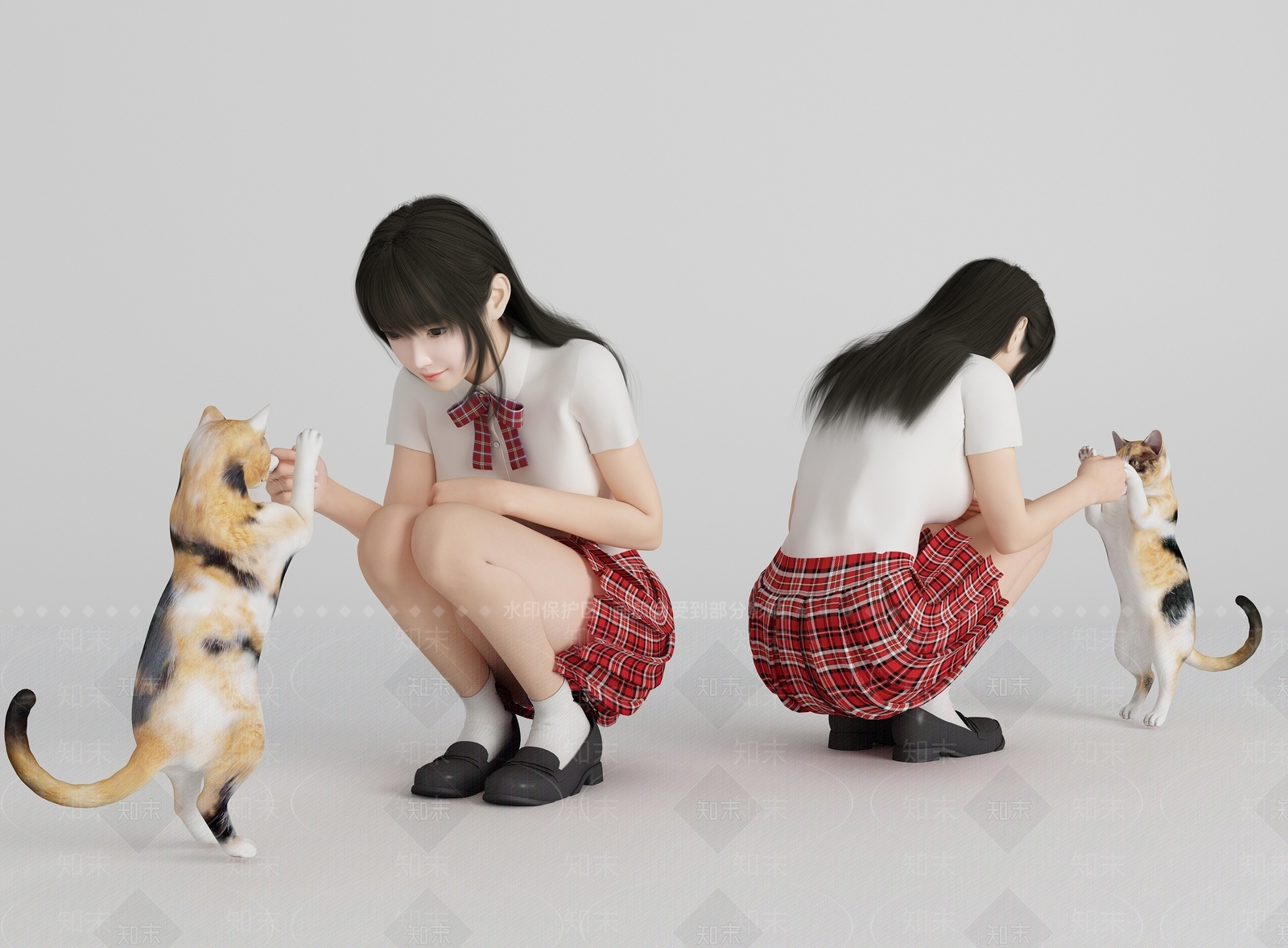 现代风格学生美女人物3D模型下载【ID:1192933537】