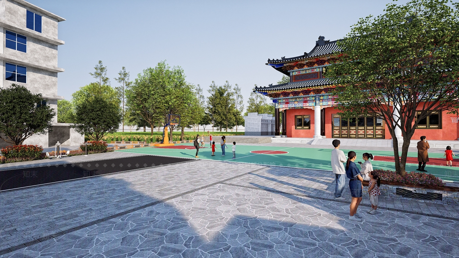 中式复古乡村公园SU模型下载【ID:1192933864】
