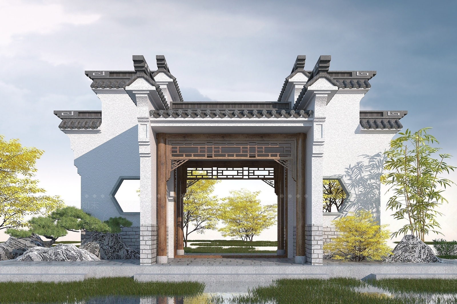 中式入口大门3D模型下载【ID:1192936704】