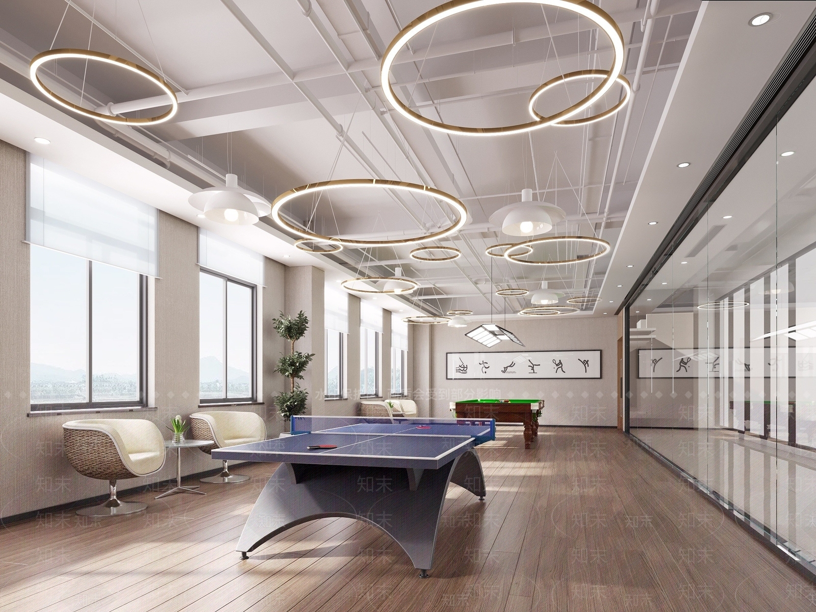 现代乒乓球台球活动室3D模型下载【ID:1192936919】