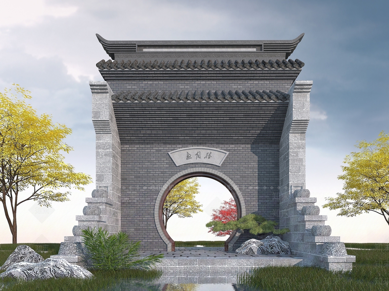 现代园林景观大门3D模型下载【ID:1192938090】