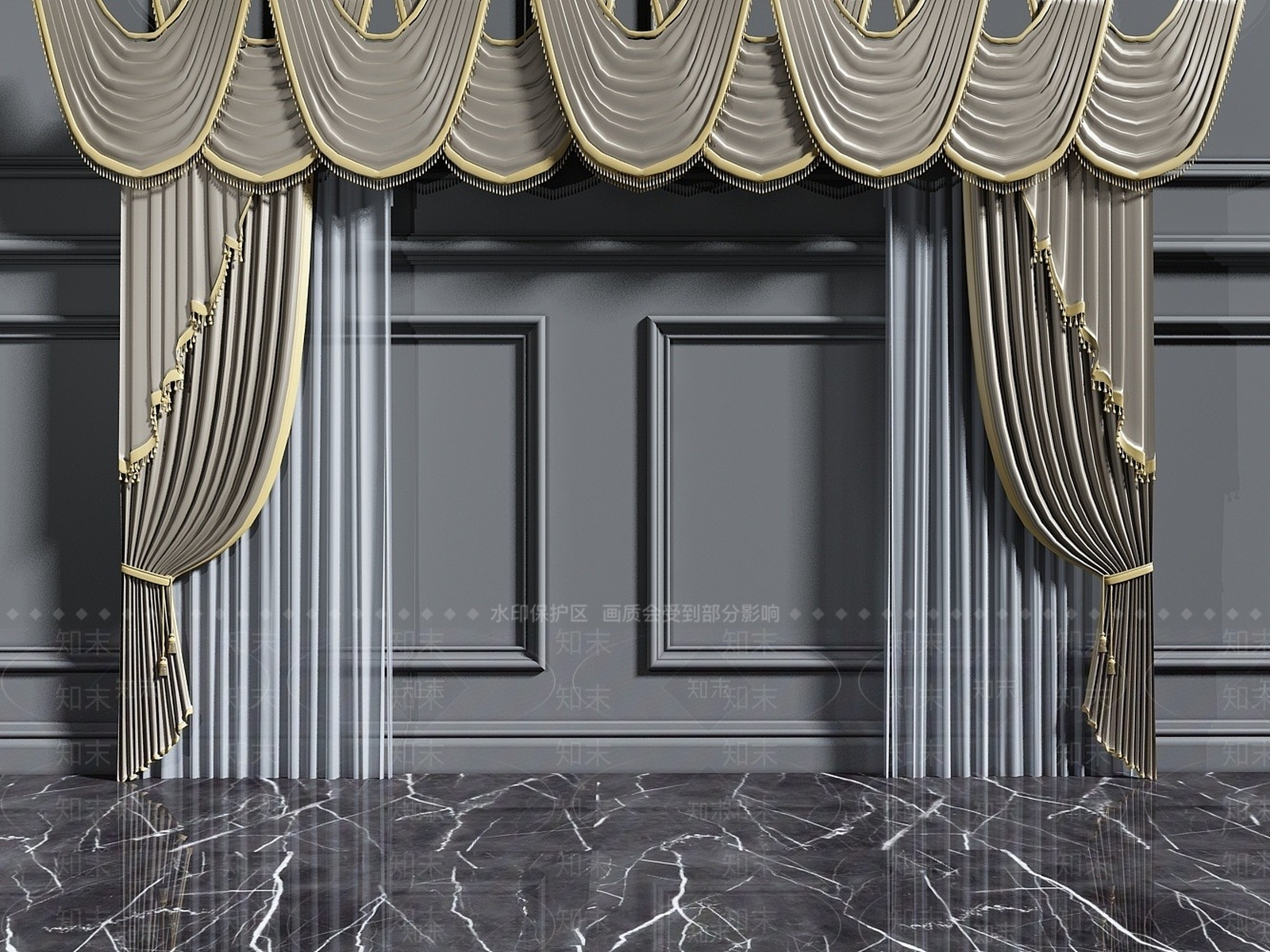 欧式古典欧式落地窗帘3D模型下载【ID:1192938699】