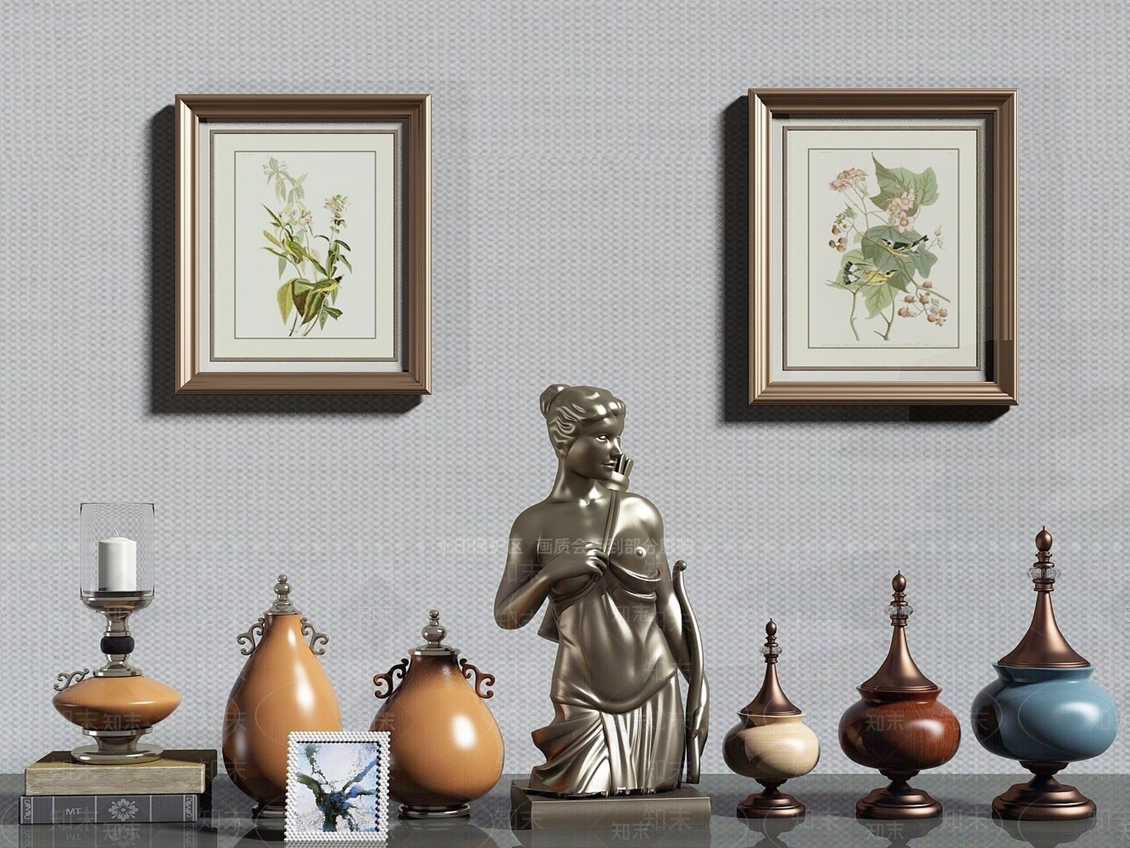 现代家具饰品组合3D模型下载【ID:1192939400】