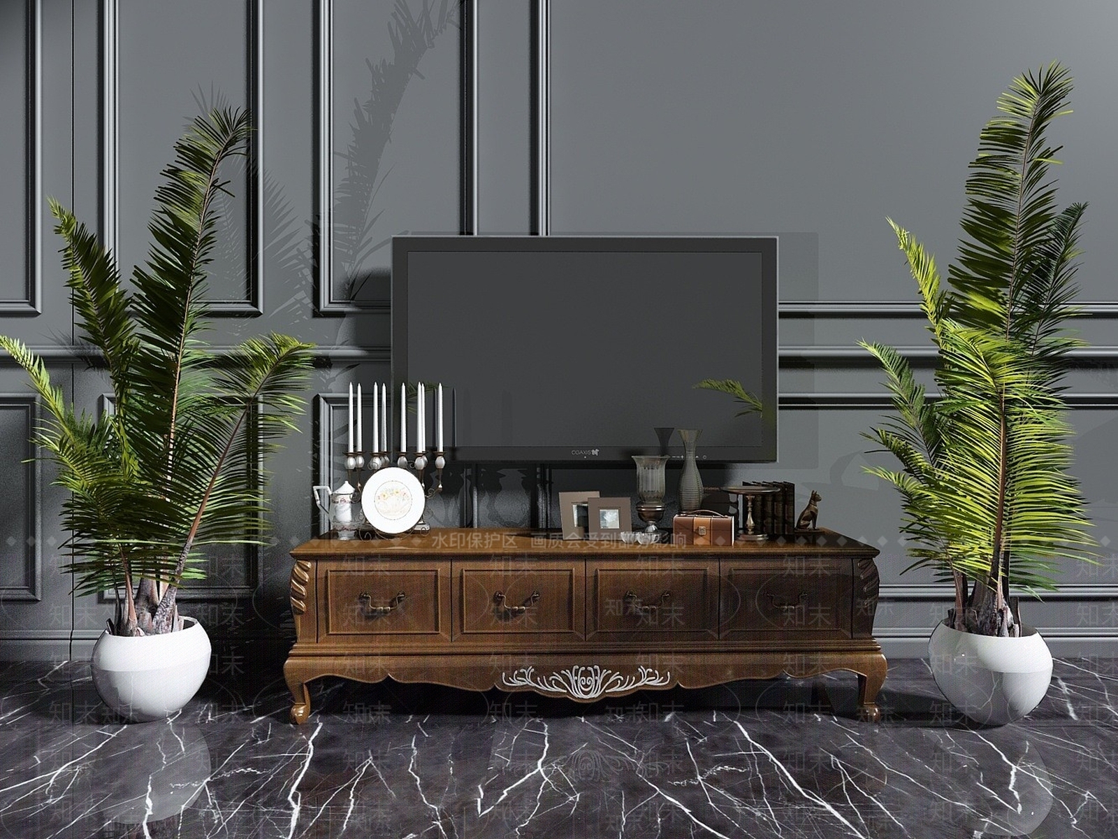 中式简约电视柜子3D模型下载【ID:1192940093】