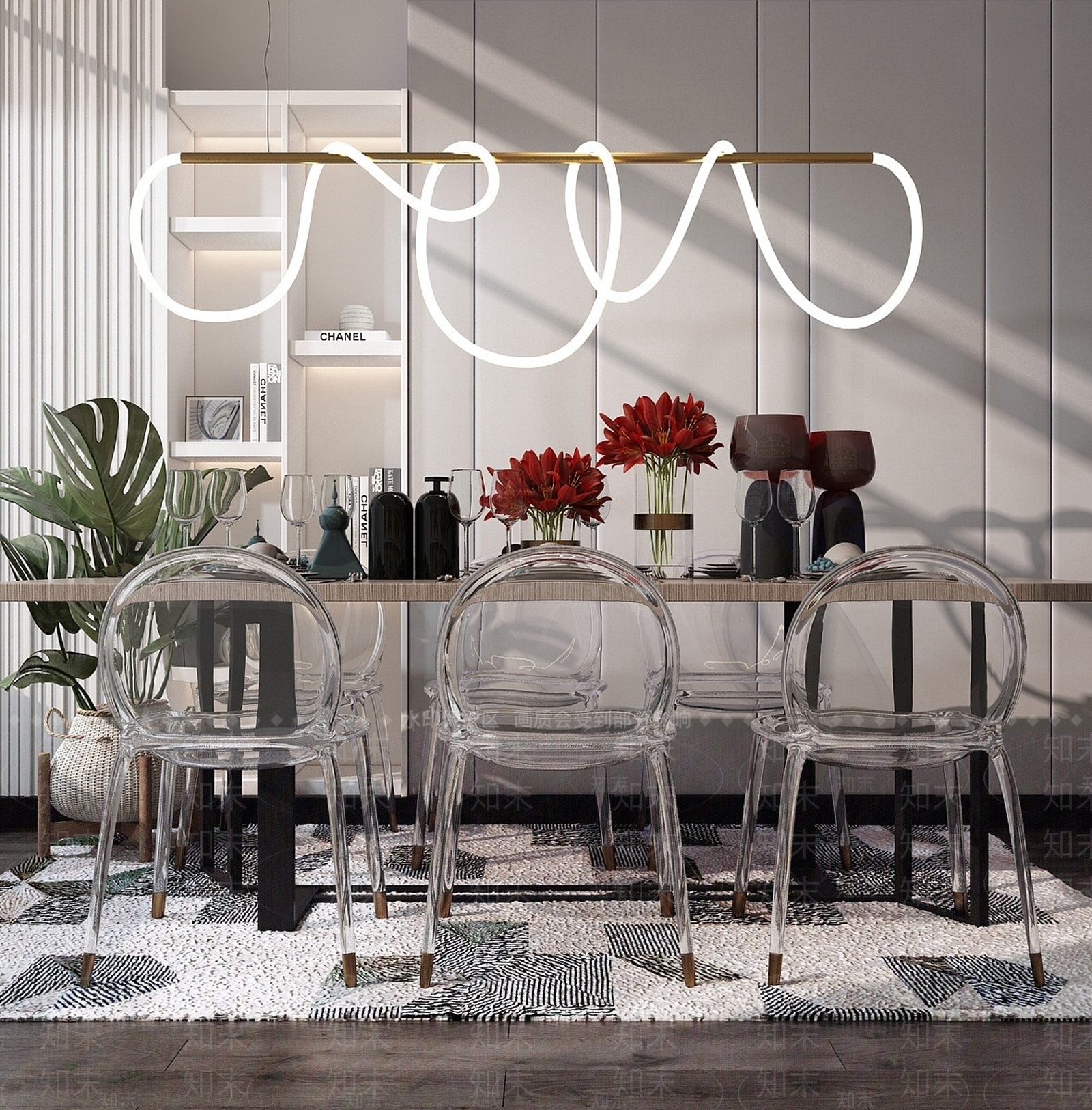 现代餐桌椅子组合3D模型下载【ID:1192944038】