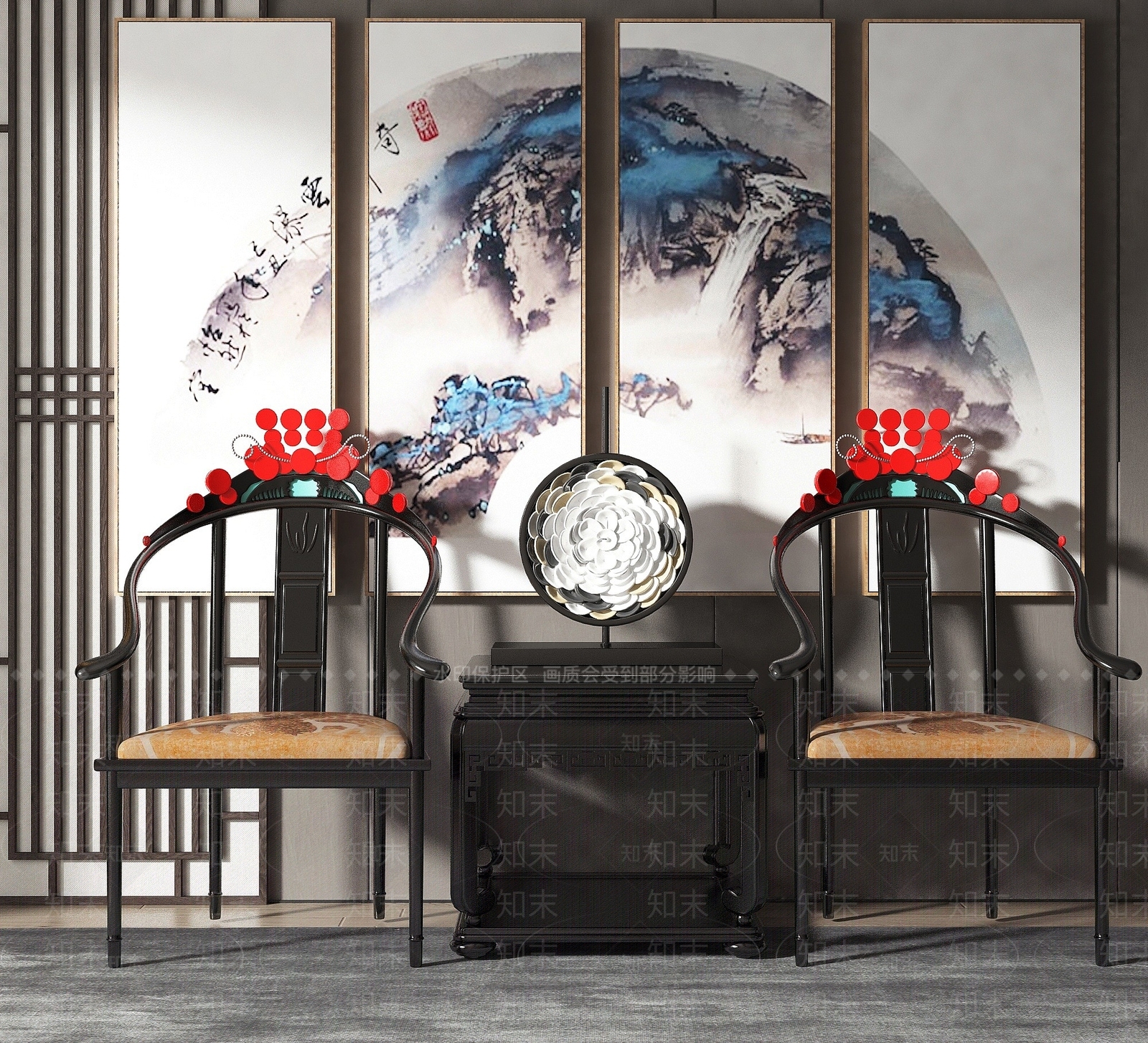 中式休闲椅子3D模型下载【ID:1192944494】