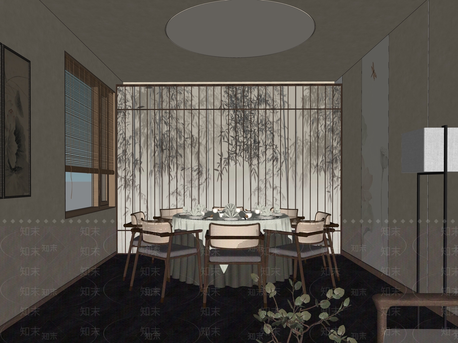 新中式包厢SU模型下载【ID:1192945511】