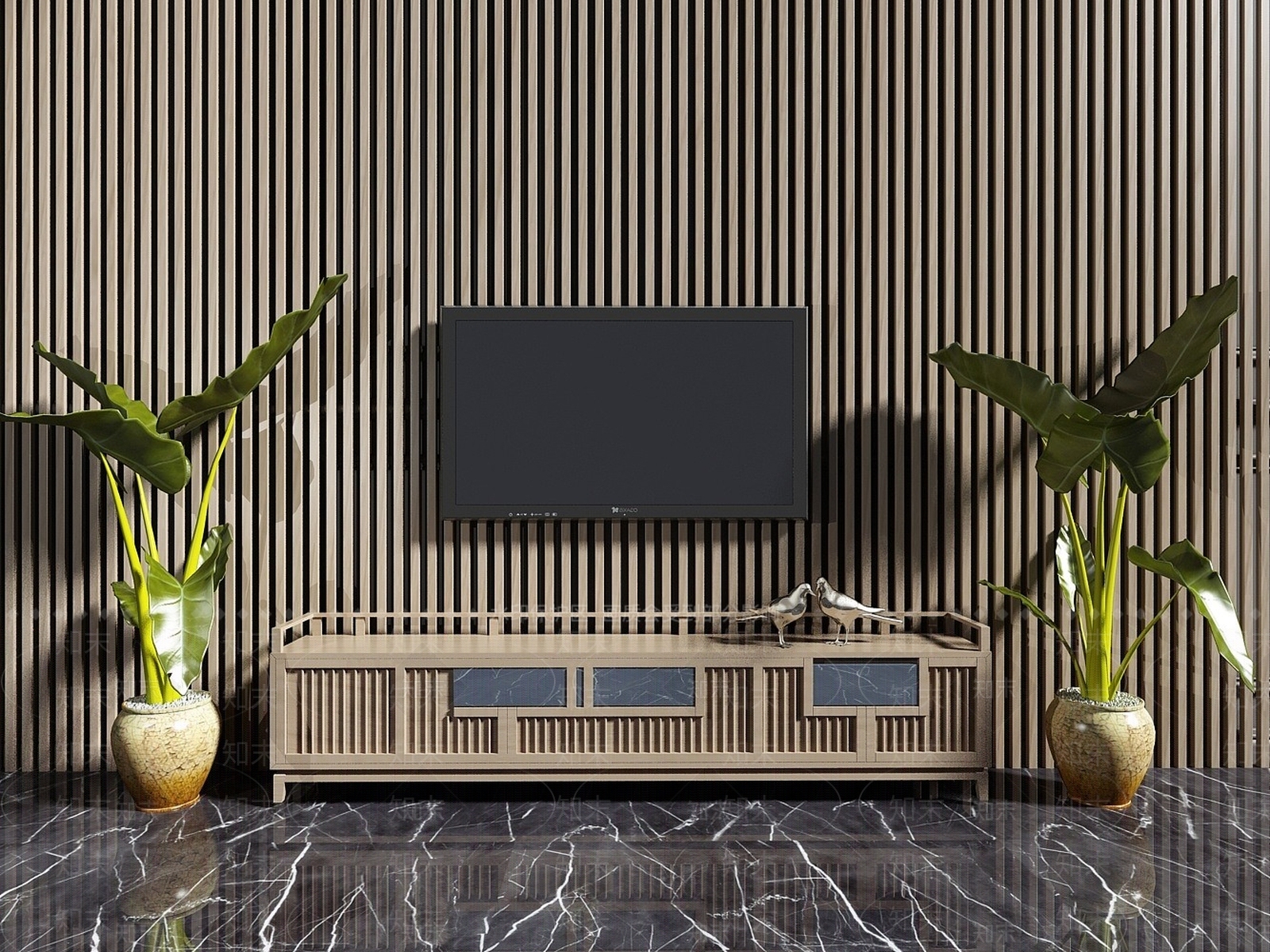 新中式电视背景墙3D模型下载【ID:1192945274】