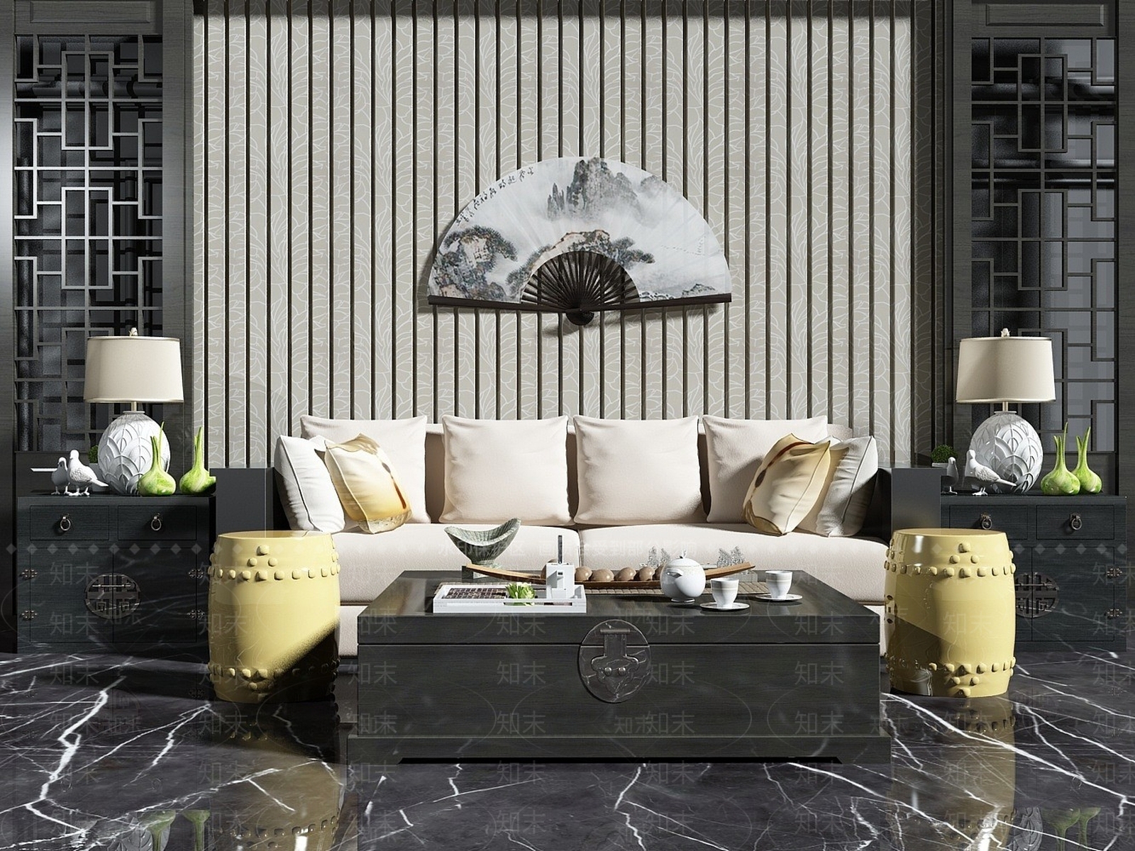 现代家具饰品组合3D模型下载【ID:1192945546】