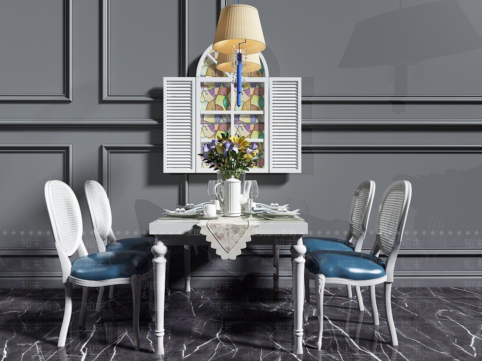 现代餐桌椅子组合3D模型下载【ID:1192946768】