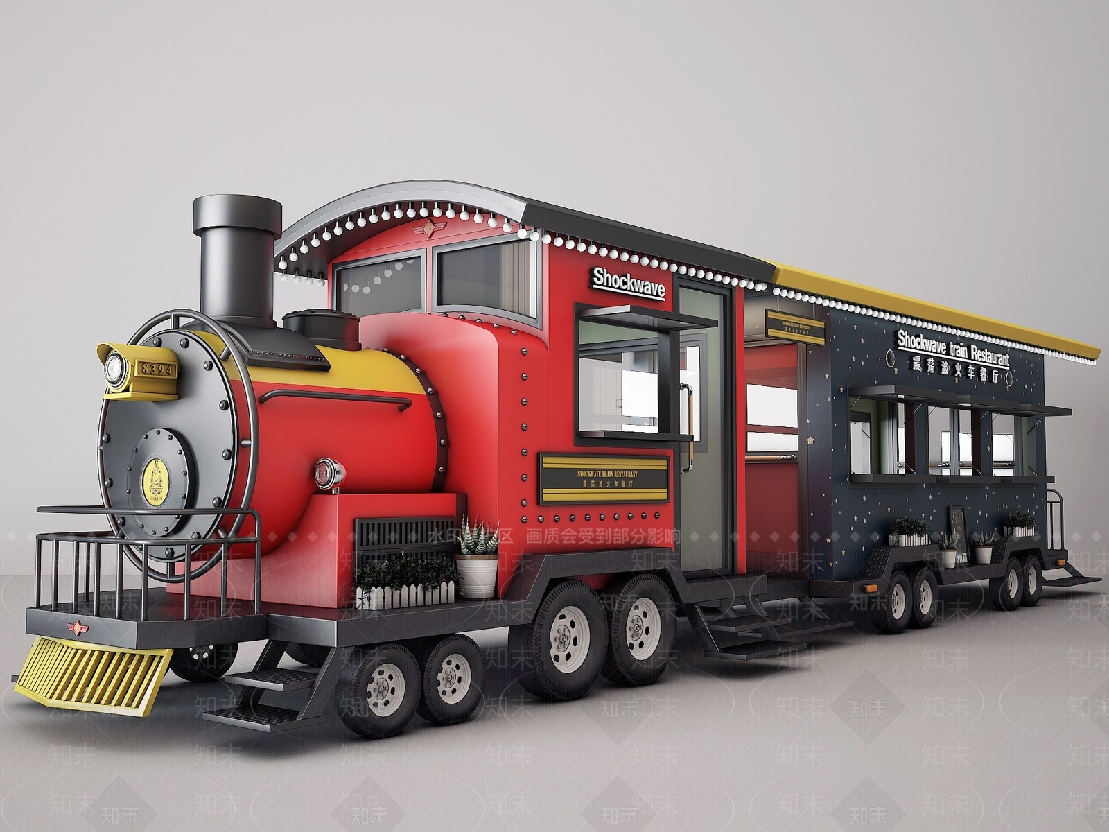 现代火车3D模型渲染效果图